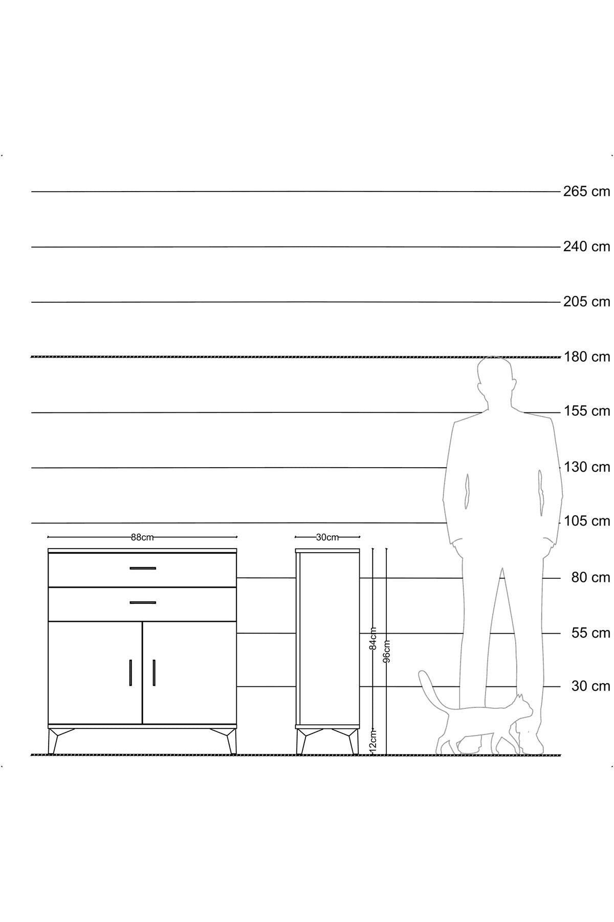 Arges Şifonyer Tek Raflı 2 Çekmeceli 2 Kapaklı 88x30x96 Aytaşı-Antrasit