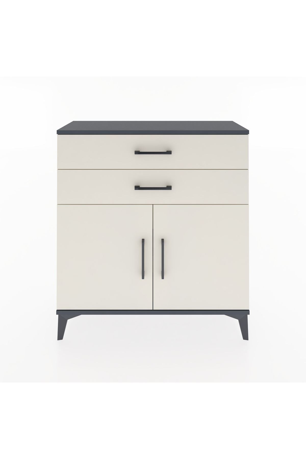 Arges Şifonyer Tek Raflı 2 Çekmeceli 2 Kapaklı 88x30x96 Antrasit-Aytaşı