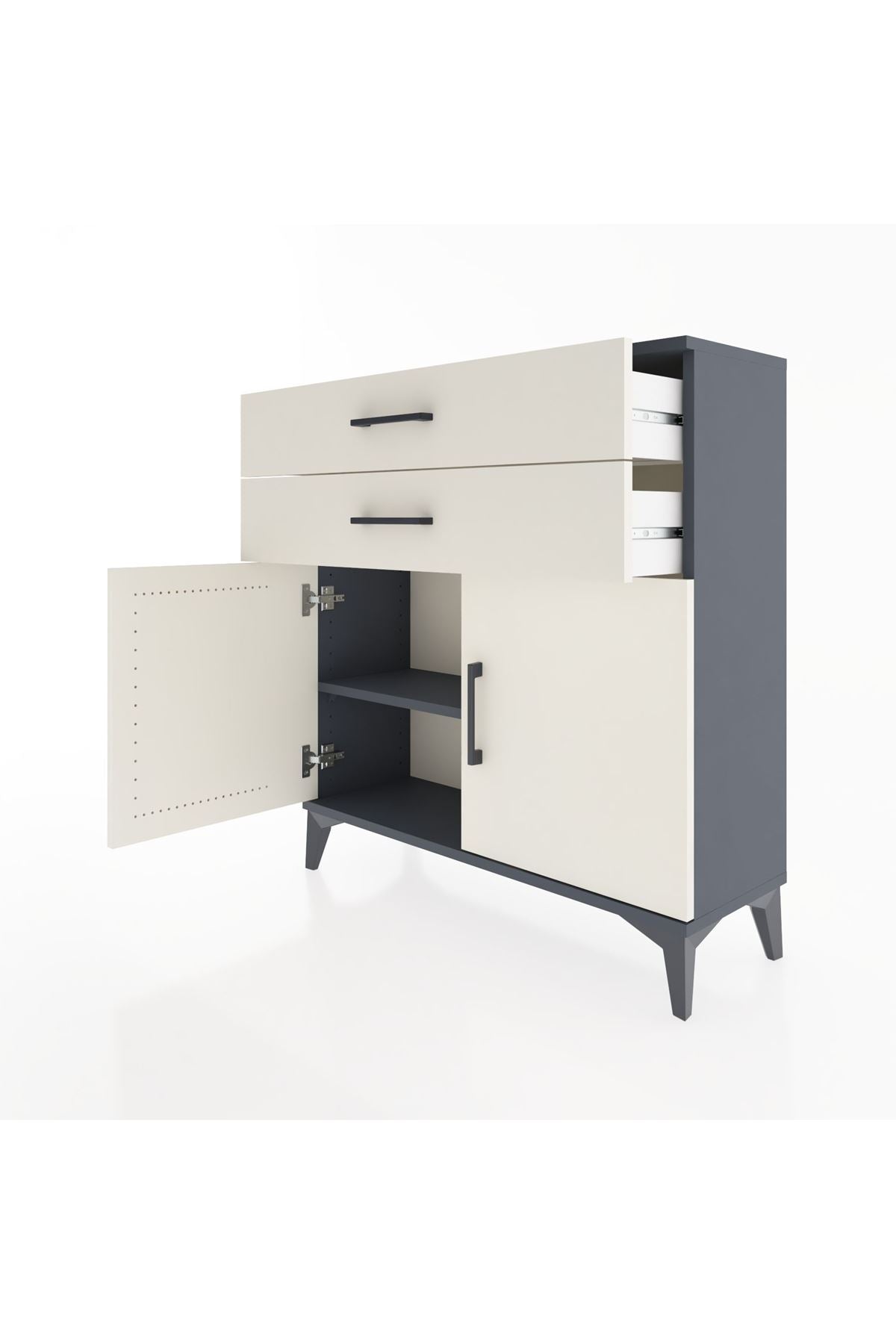 Arges Şifonyer Tek Raflı 2 Çekmeceli 2 Kapaklı 88x30x96 Antrasit-Aytaşı