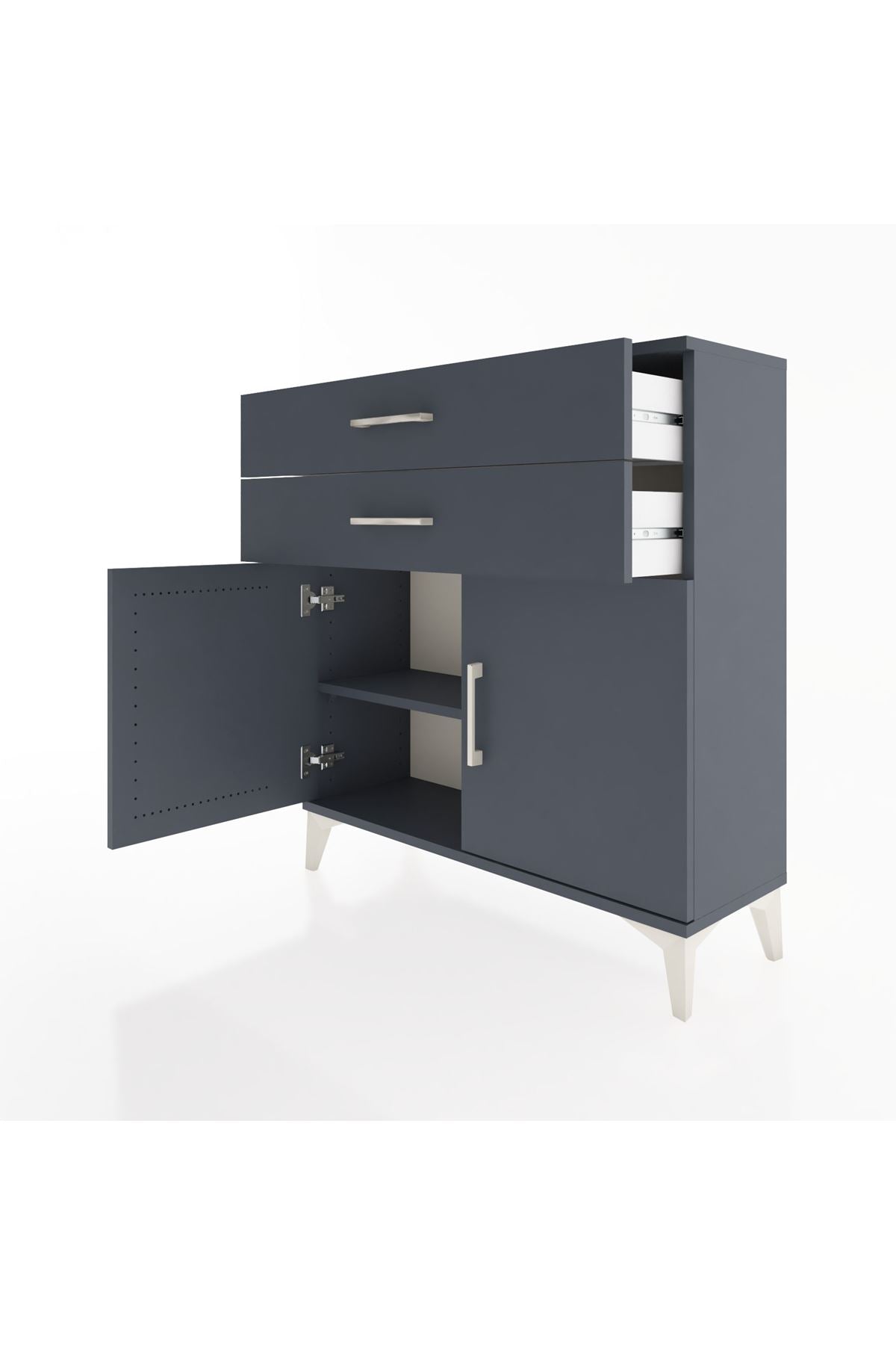 Arges Şifonyer Tek Raflı 2 Çekmeceli 2 Kapaklı 88x30x96 Antrasit-Antrasit