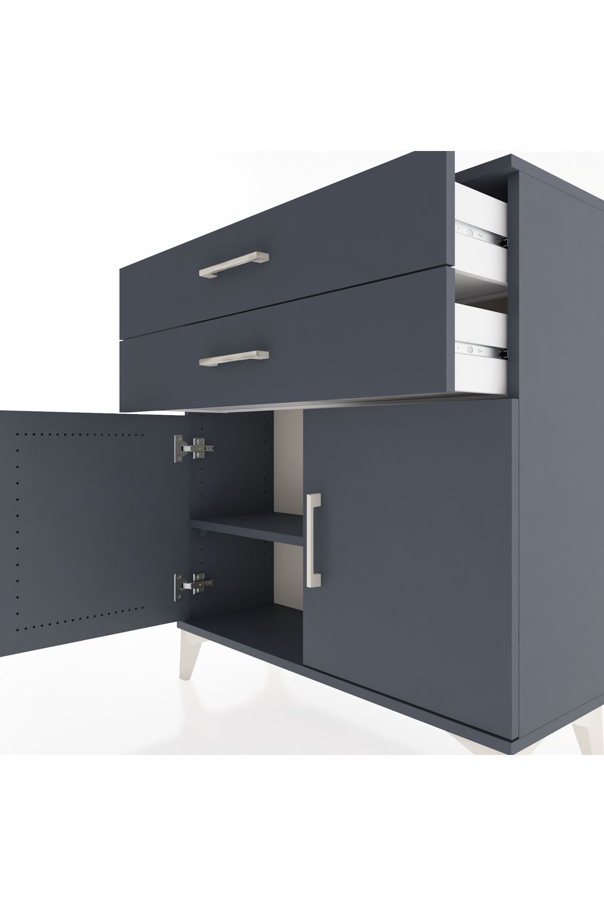 Arges Şifonyer Tek Raflı 2 Çekmeceli 2 Kapaklı 88x30x96 Antrasit-Antrasit