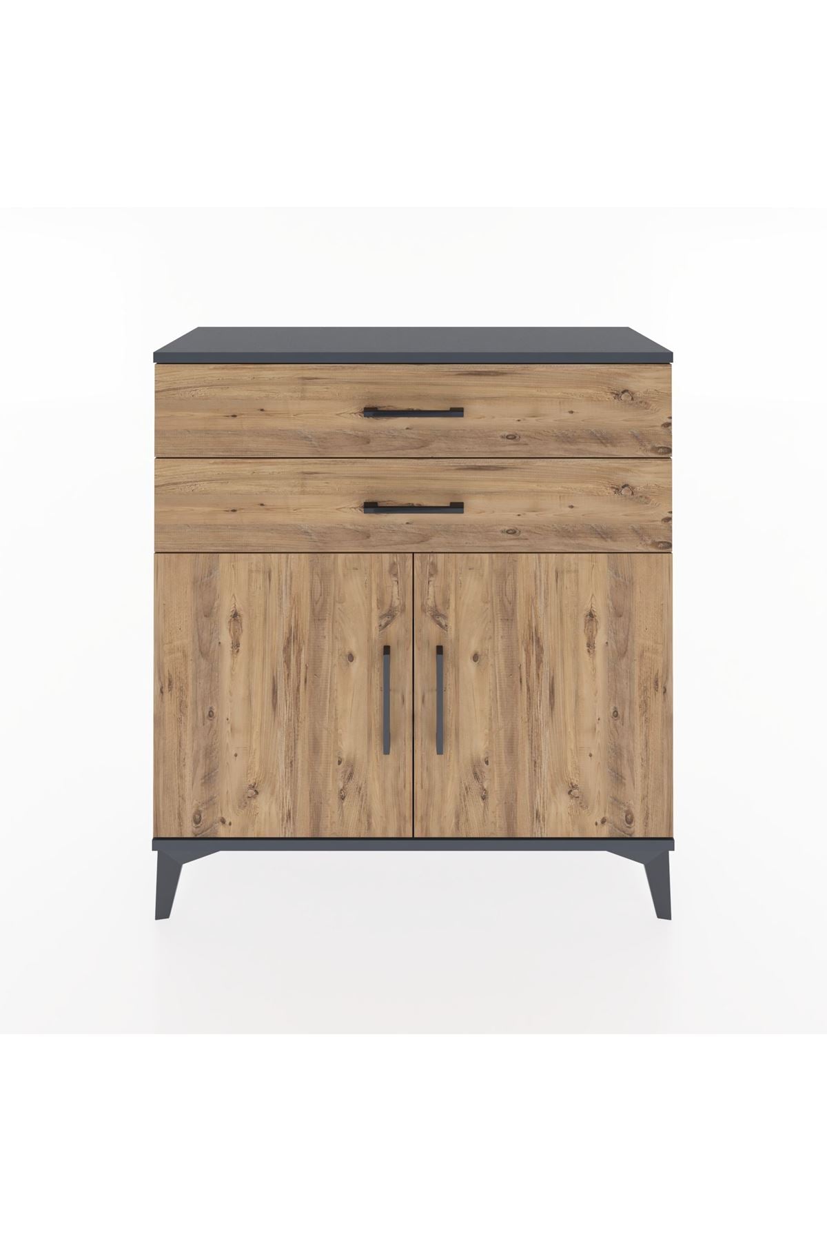 Arges Şifonyer Tek Raflı 2 Çekmeceli 2 Kapaklı 88x30x96 Antrasit-Çam