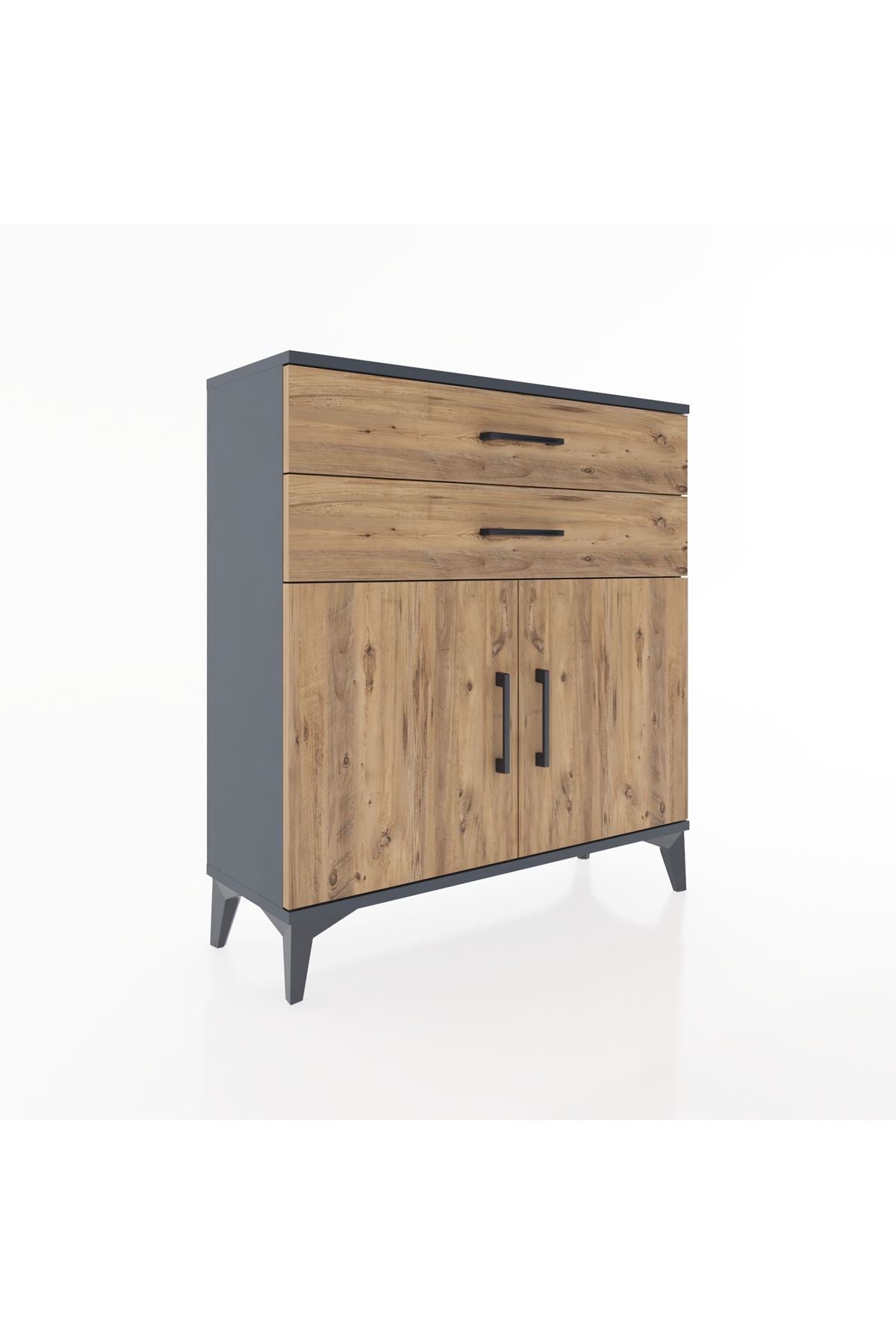 Arges Şifonyer Tek Raflı 2 Çekmeceli 2 Kapaklı 88x30x96 Antrasit-Çam