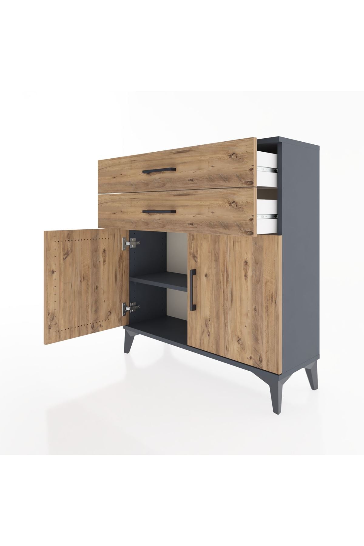 Arges Şifonyer Tek Raflı 2 Çekmeceli 2 Kapaklı 88x30x96 Antrasit-Çam
