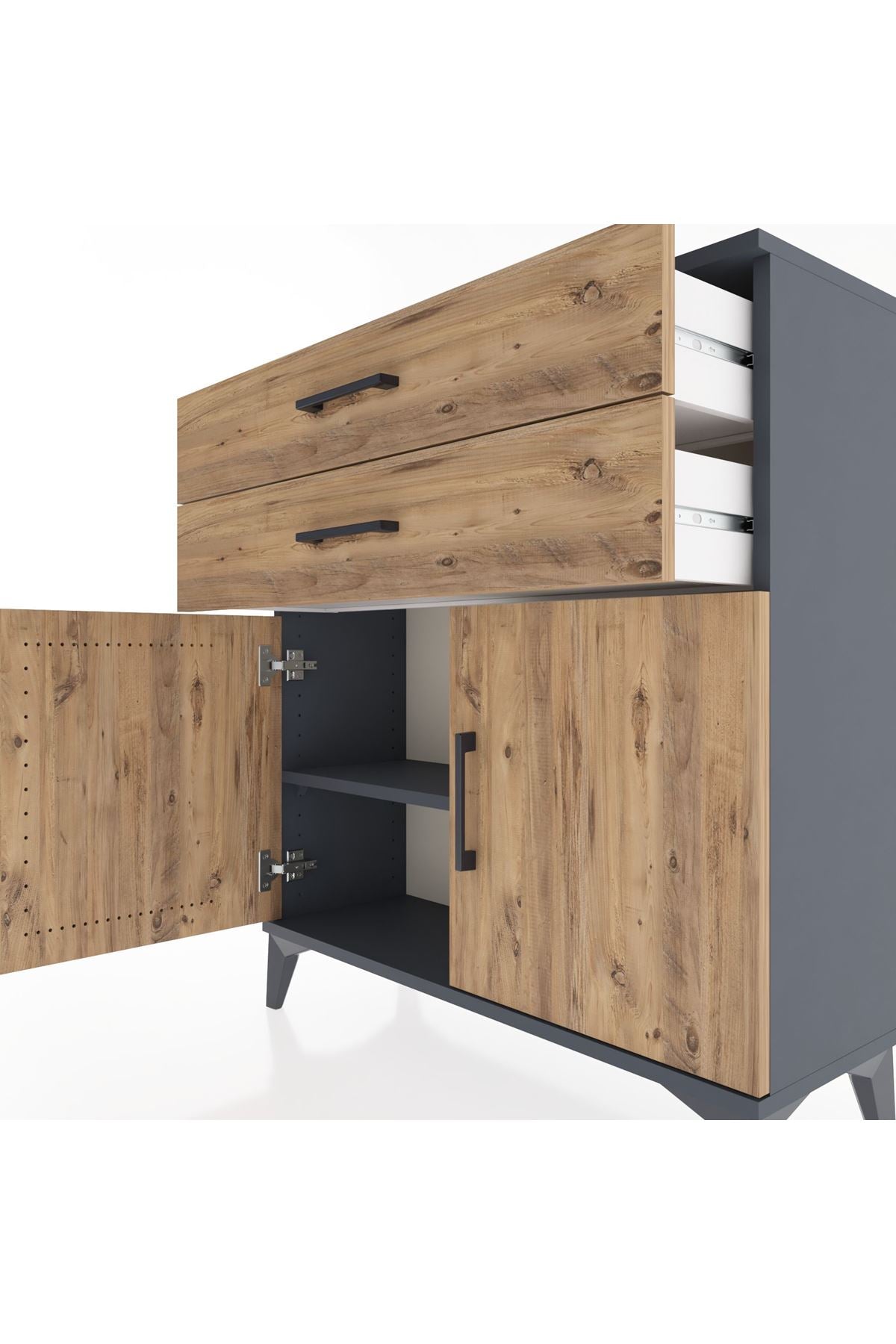 Arges Şifonyer Tek Raflı 2 Çekmeceli 2 Kapaklı 88x30x96 Antrasit-Çam