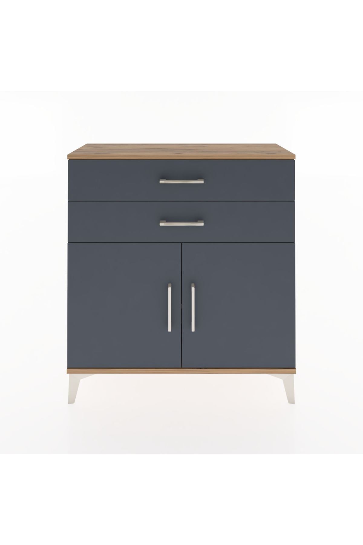 Arges Şifonyer Tek Raflı 2 Çekmeceli 2 Kapaklı 88x30x96 Çam-Antrasit