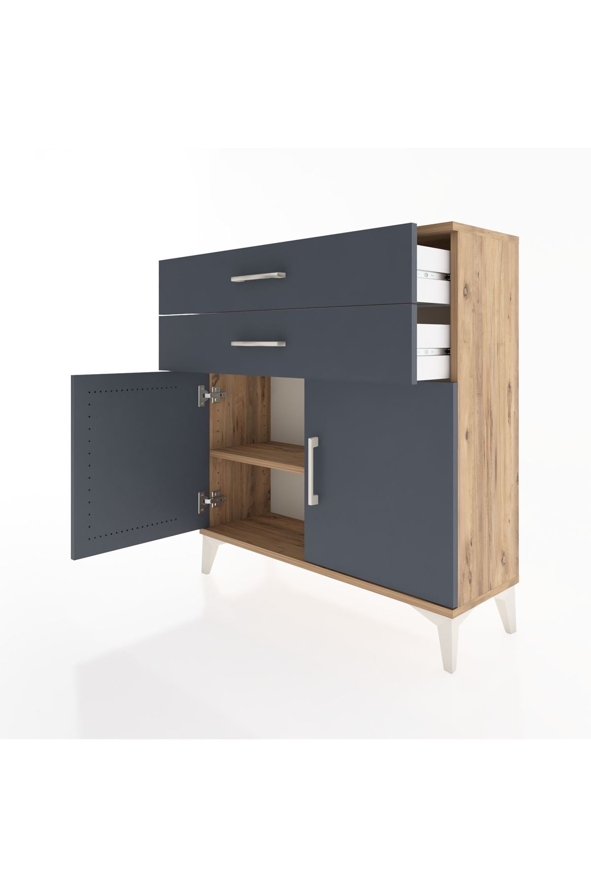 Arges Şifonyer Tek Raflı 2 Çekmeceli 2 Kapaklı 88x30x96 Çam-Antrasit