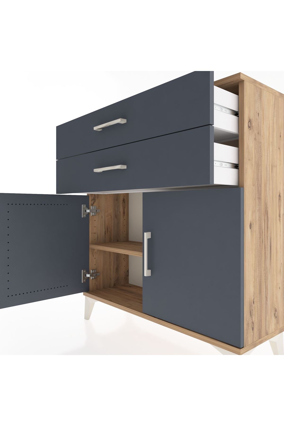 Arges Şifonyer Tek Raflı 2 Çekmeceli 2 Kapaklı 88x30x96 Çam-Antrasit