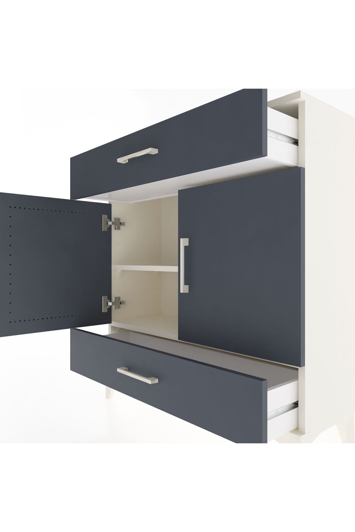 Arges Şifonyer 2 Raflı 2 Çekmeceli 2 Kapaklı 88x30x96 Aytaşı-Antrasit