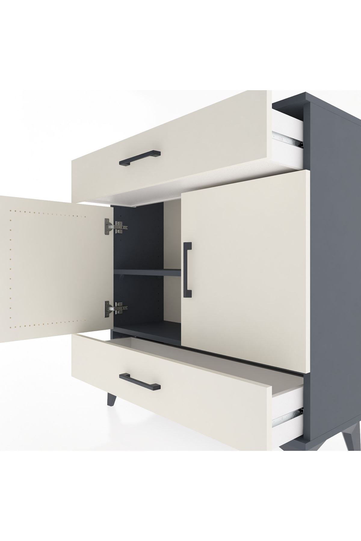 Arges Şifonyer 2 Raflı 2 Çekmeceli 2 Kapaklı 88x30x96 Antrasit-Aytaşı