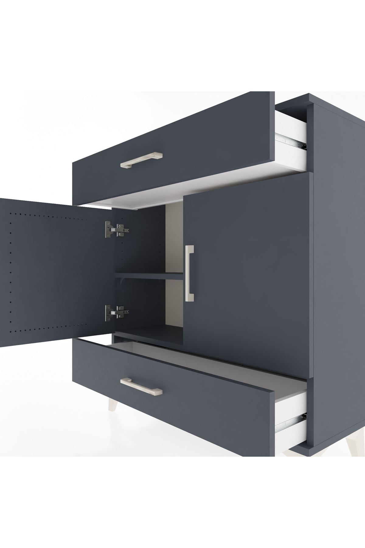 Arges Şifonyer 2 Raflı 2 Çekmeceli 2 Kapaklı 88x30x96 Antrasit-Antrasit