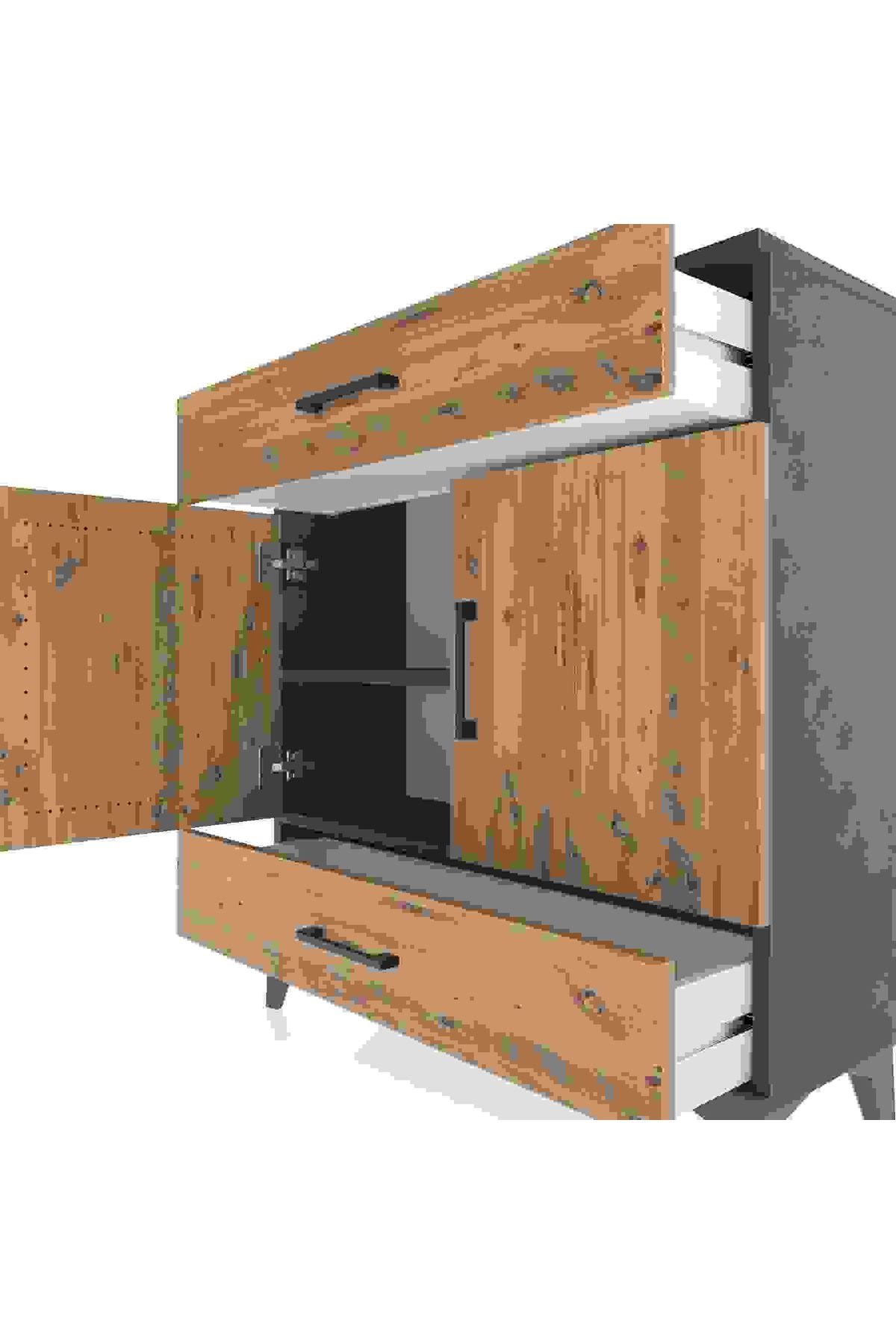 Arges Şifonyer 2 Raflı 2 Çekmeceli 2 Kapaklı 88x30x96 Antrasit-Çam