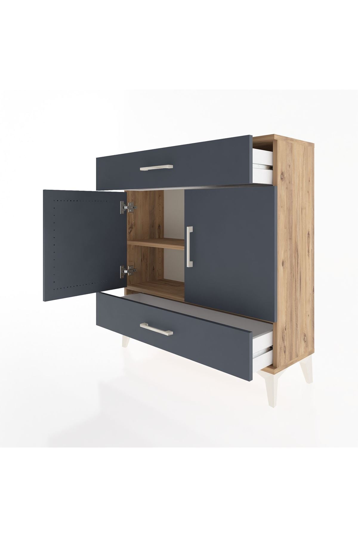 Arges Şifonyer 2 Raflı 2 Çekmeceli 2 Kapaklı 88x30x96 Çam-Antrasit