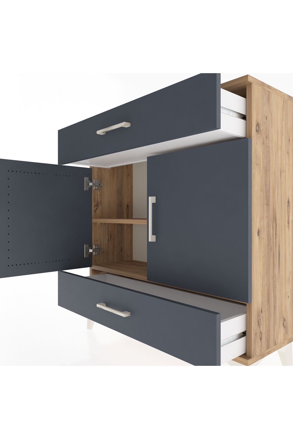 Arges Şifonyer 2 Raflı 2 Çekmeceli 2 Kapaklı 88x30x96 Çam-Antrasit