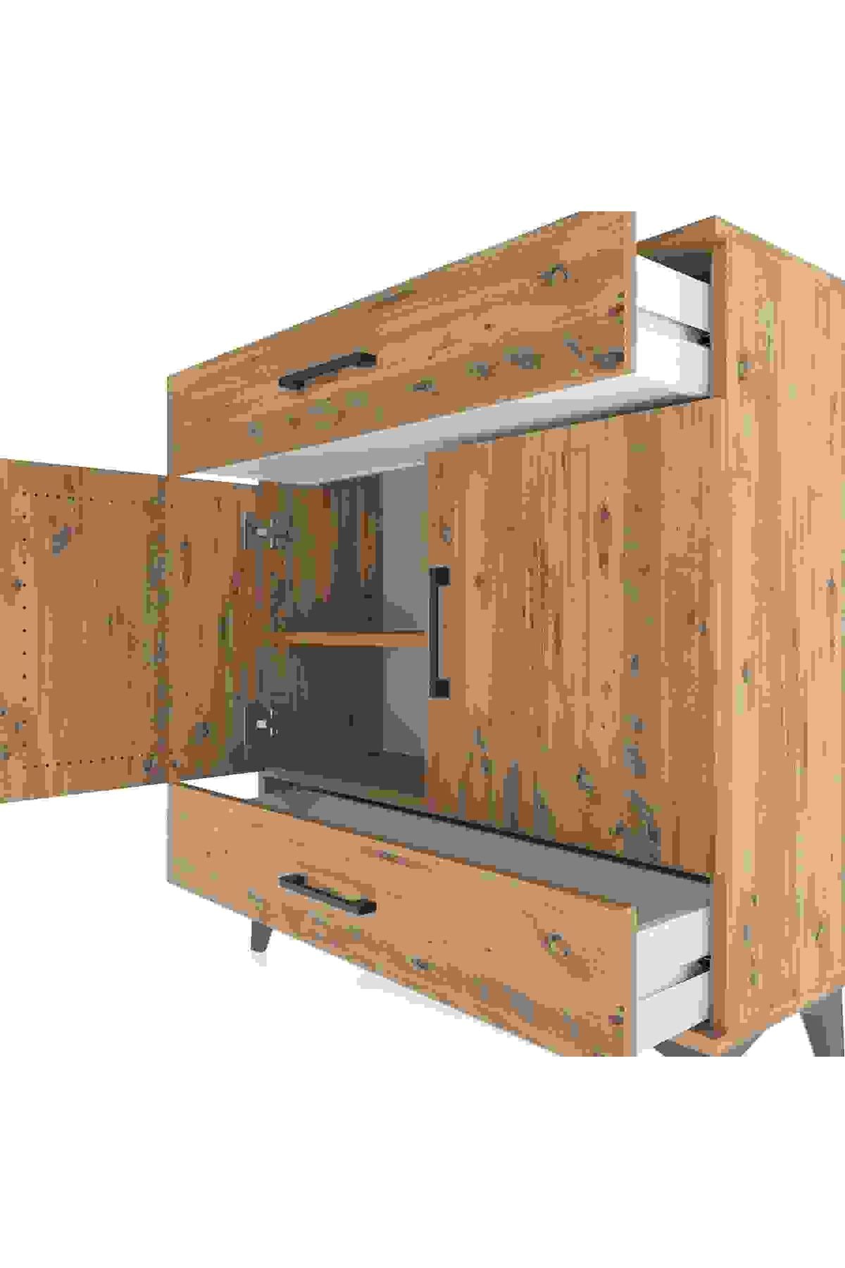 Arges Şifonyer 2 Raflı 2 Çekmeceli 2 Kapaklı 88x30x96 Çam-Çam