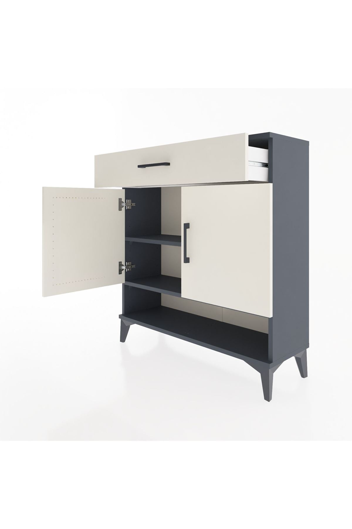 Arges Şifonyer 2 Raflı Tek Çekmeceli 2 Kapaklı 88x30x96 Antrasit-Aytaşı