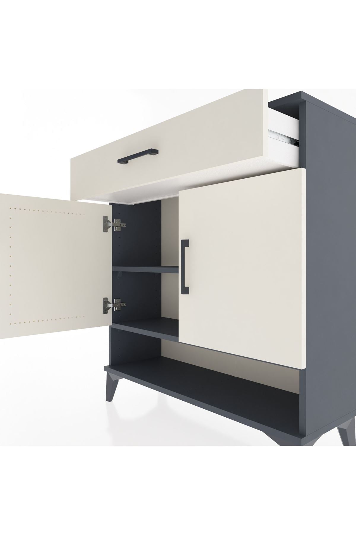 Arges Şifonyer 2 Raflı Tek Çekmeceli 2 Kapaklı 88x30x96 Antrasit-Aytaşı