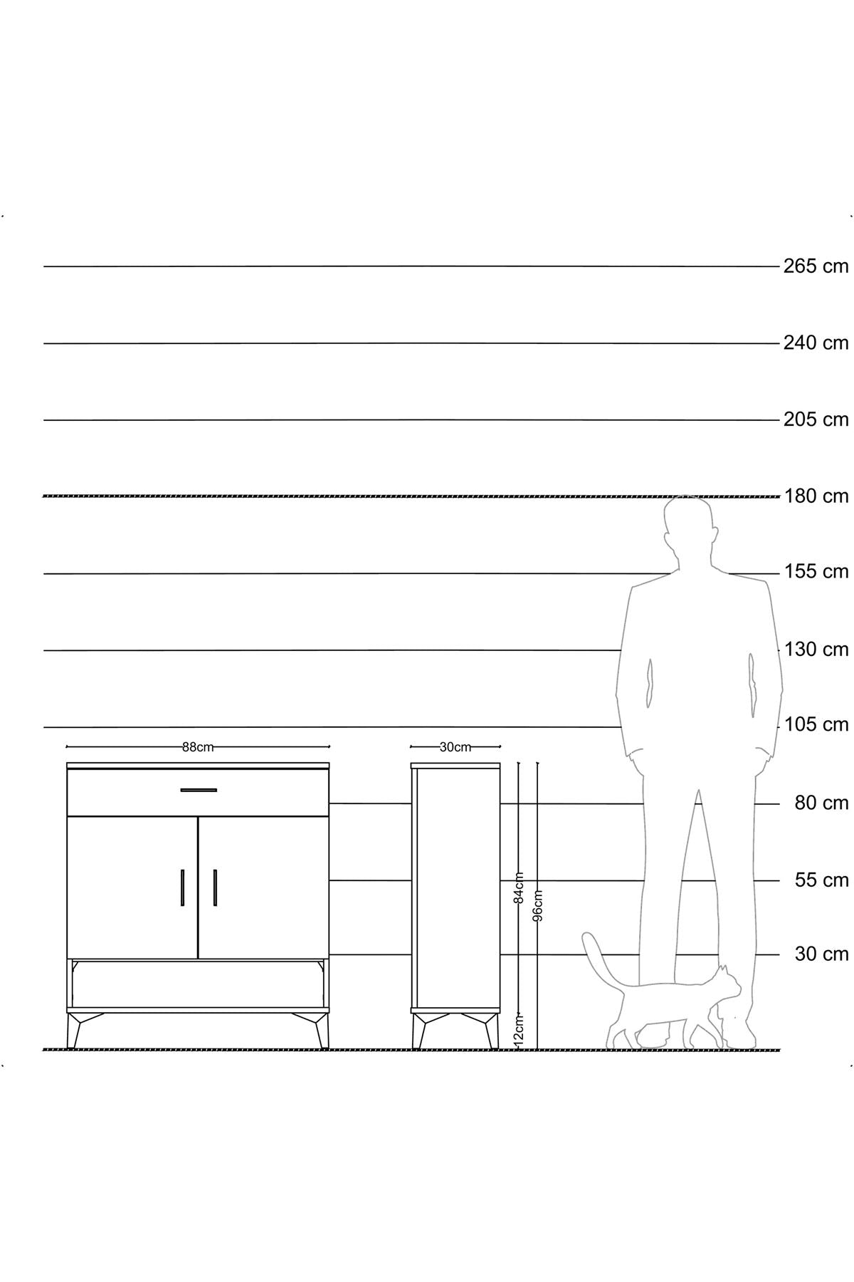 Arges Şifonyer 2 Raflı Tek Çekmeceli 2 Kapaklı 88x30x96 Antrasit-Antrasit