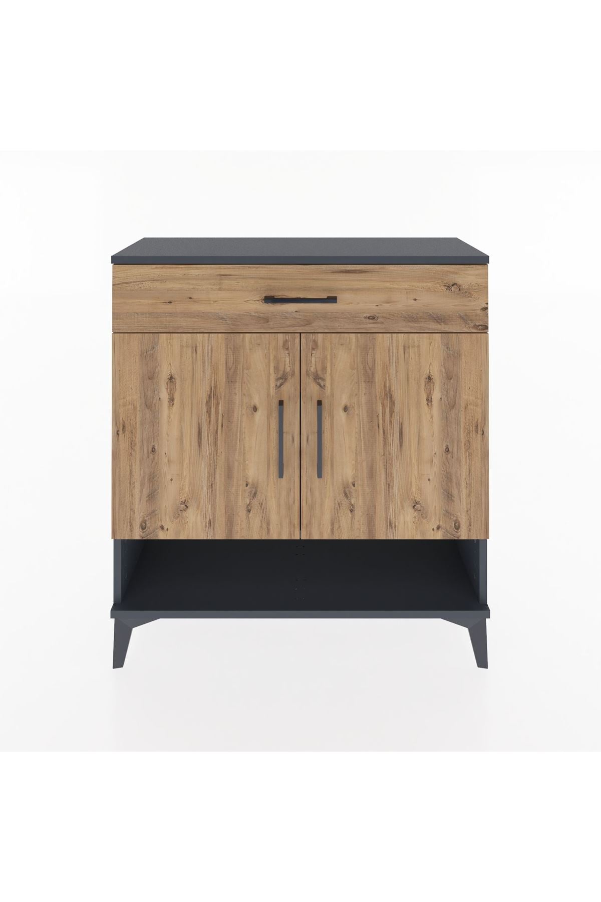 Arges Şifonyer 2 Raflı Tek Çekmeceli 2 Kapaklı 88x30x96 Antrasit-Çam