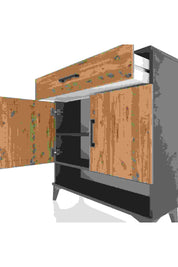 Arges Şifonyer 2 Raflı Tek Çekmeceli 2 Kapaklı 88x30x96 Antrasit-Çam