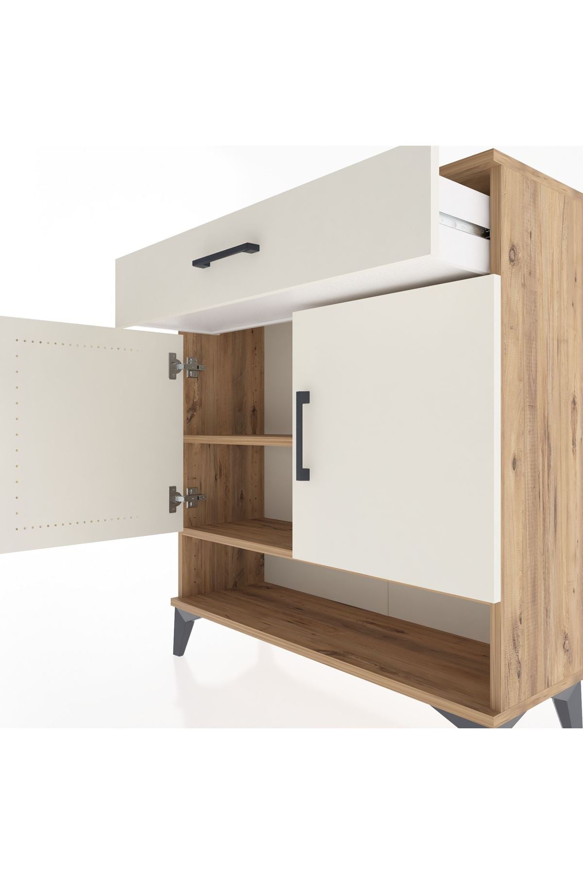 Arges Şifonyer 2 Raflı Tek Çekmeceli 2 Kapaklı 88x30x96 Çam-Aytaşı