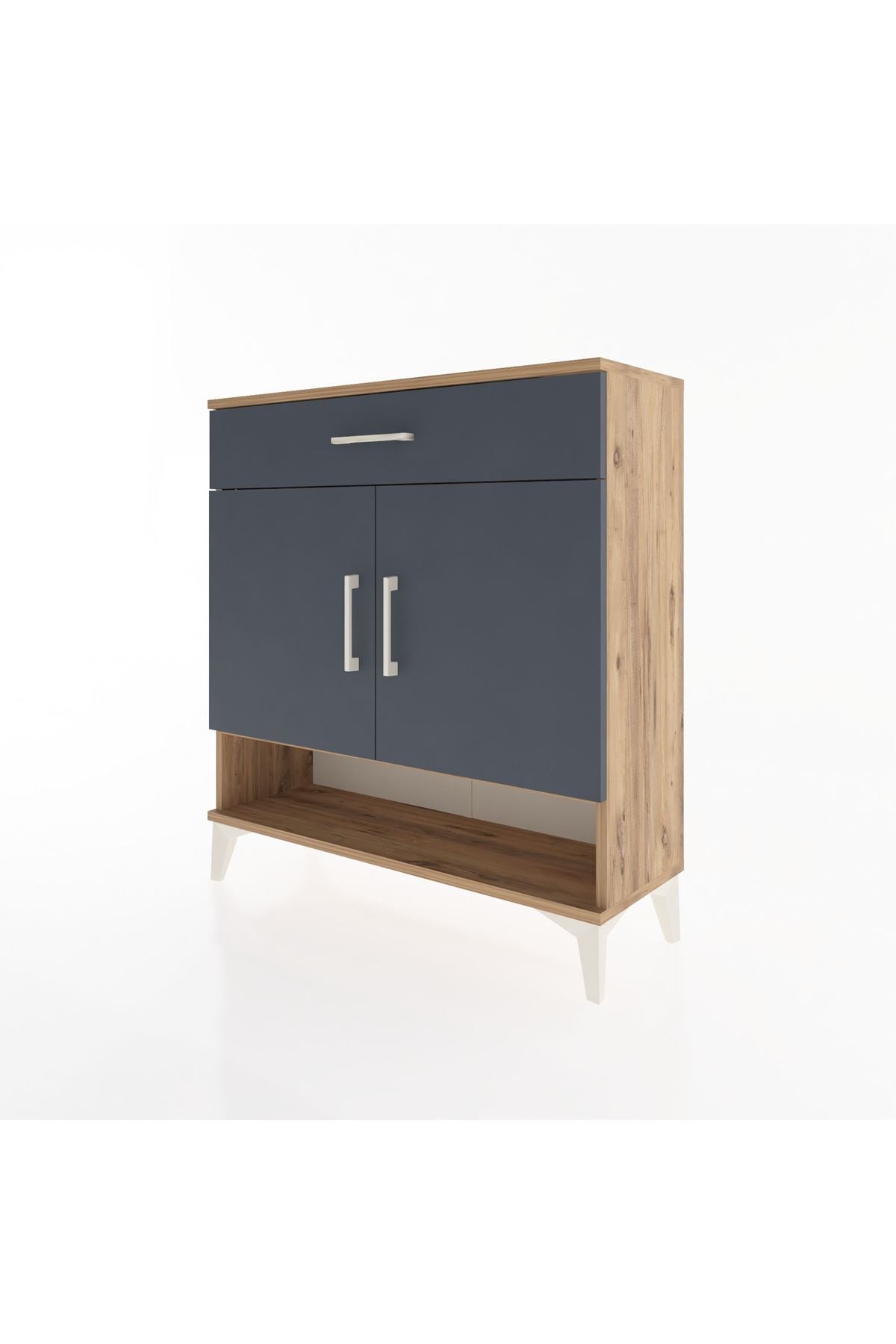 Arges Şifonyer 2 Raflı Tek Çekmeceli 2 Kapaklı 88x30x96 Çam-Antrasit