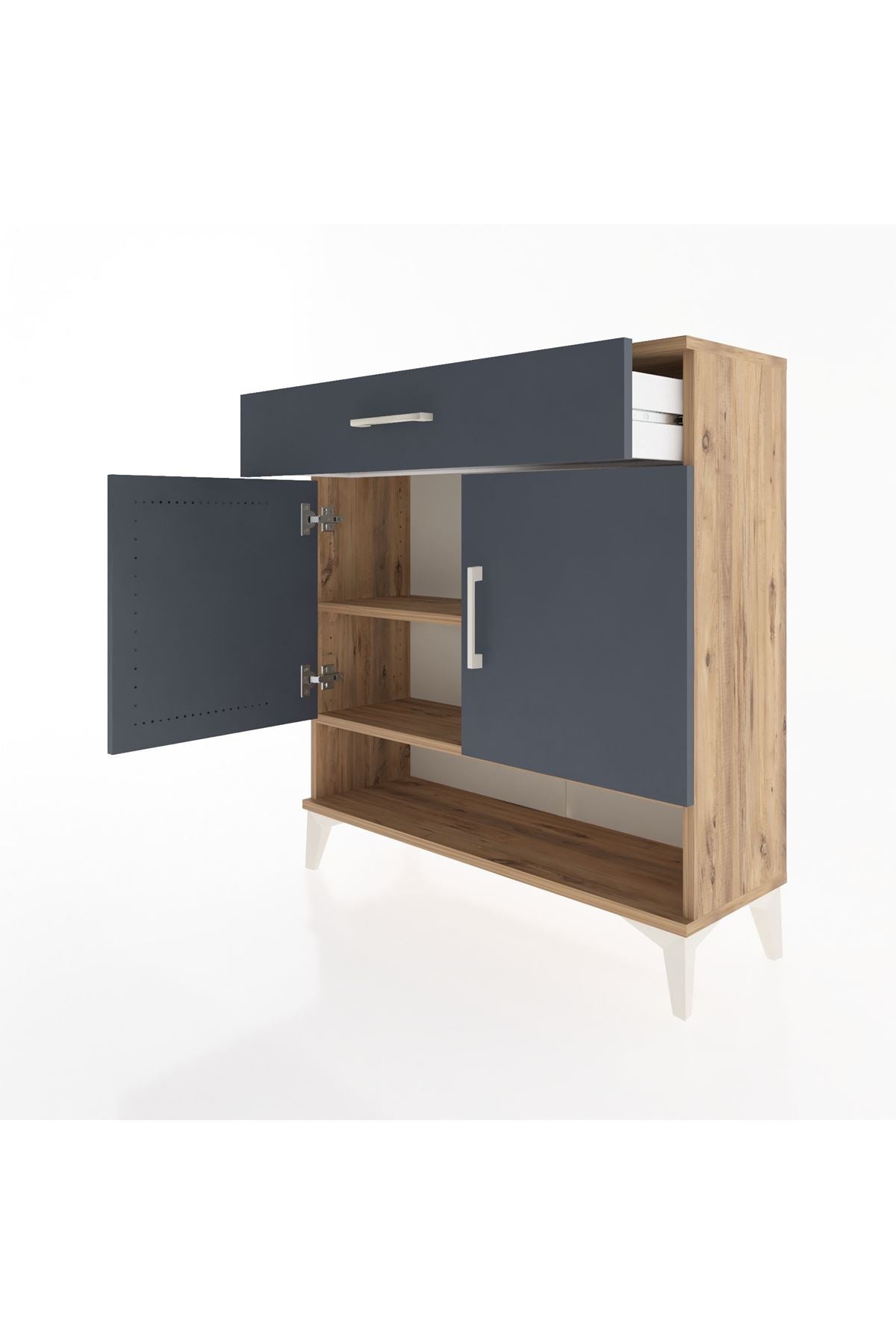 Arges Şifonyer 2 Raflı Tek Çekmeceli 2 Kapaklı 88x30x96 Çam-Antrasit