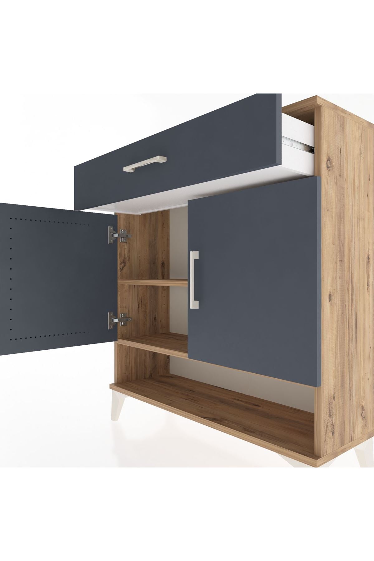 Arges Şifonyer 2 Raflı Tek Çekmeceli 2 Kapaklı 88x30x96 Çam-Antrasit