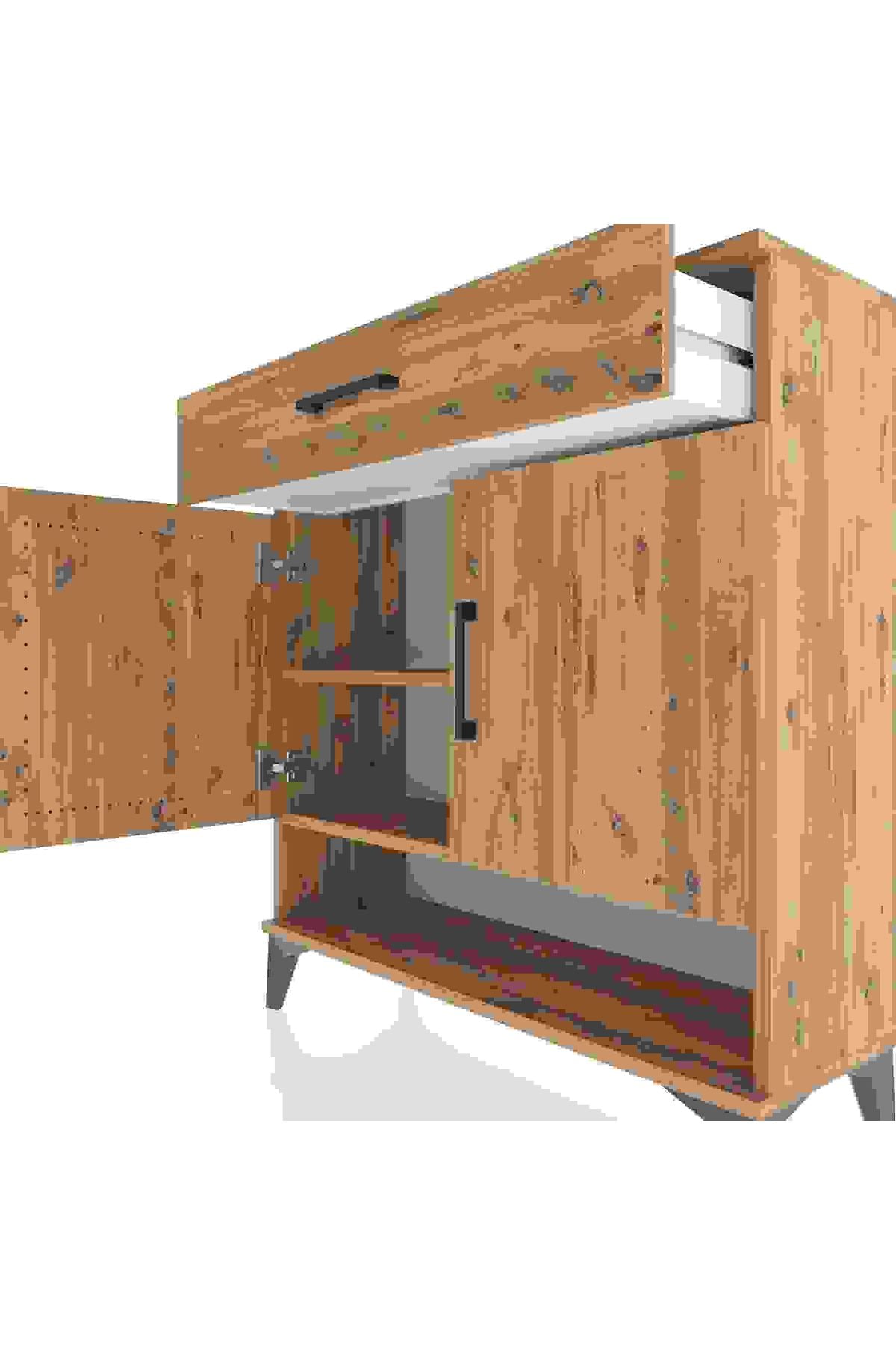 Arges Şifonyer 2 Raflı Tek Çekmeceli 2 Kapaklı 88x30x96 Çam-Çam