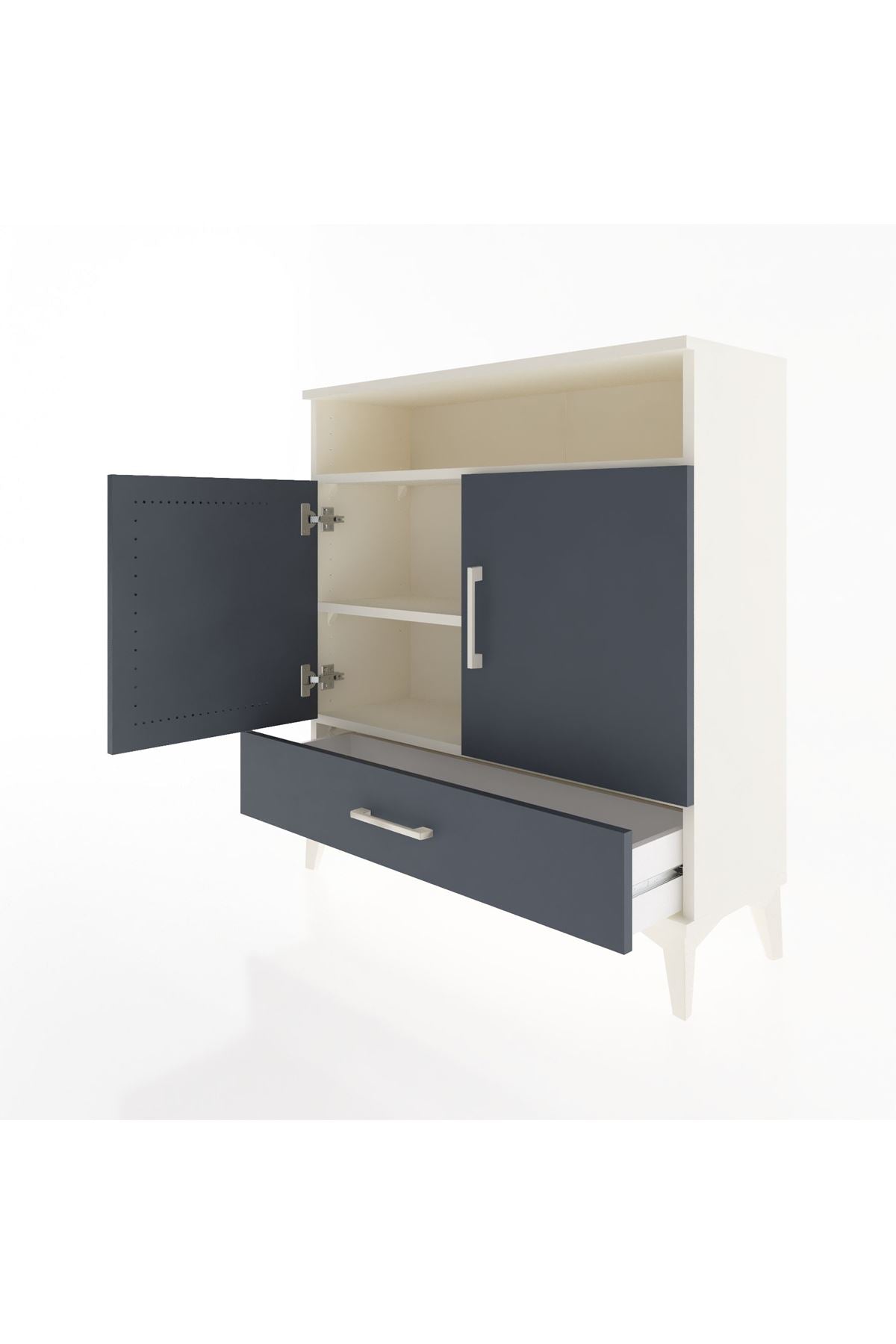 Arges Şifonyer 3 Raflı Tek Çekmeceli 2 Kapaklı 88x30x96 Aytaşı-Antrasit