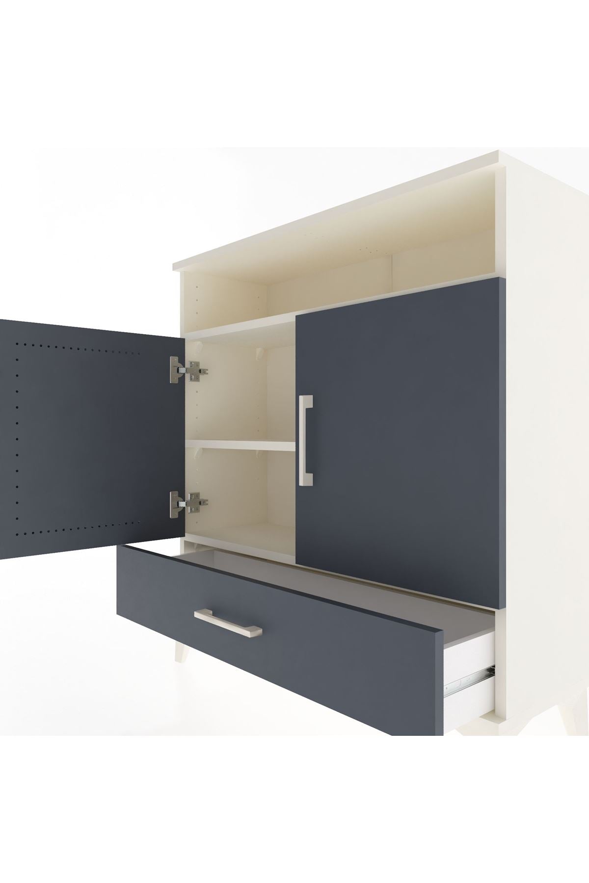 Arges Şifonyer 3 Raflı Tek Çekmeceli 2 Kapaklı 88x30x96 Aytaşı-Antrasit