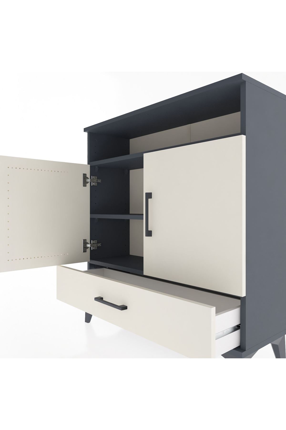 Arges Şifonyer 3 Raflı Tek Çekmeceli 2 Kapaklı 88x30x96 Antrasit-Aytaşı