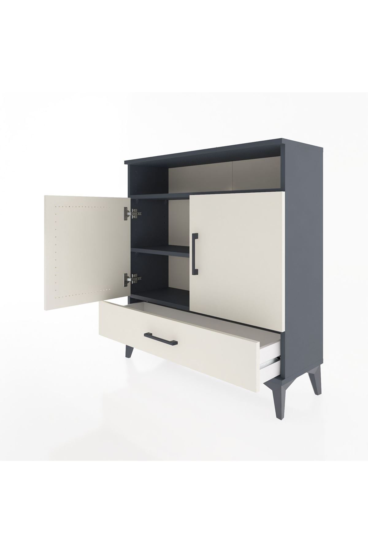 Arges Şifonyer 3 Raflı Tek Çekmeceli 2 Kapaklı 88x30x96 Antrasit-Aytaşı