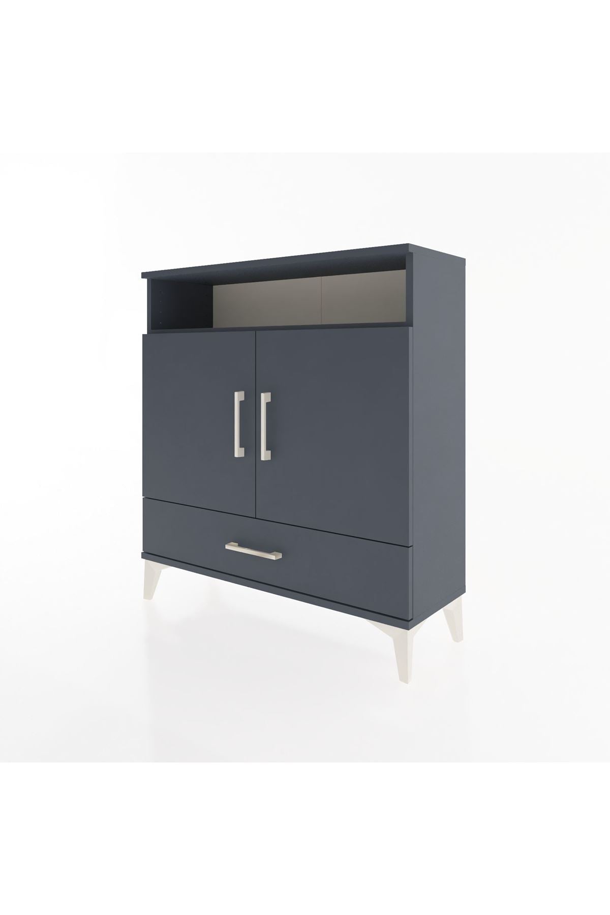 Arges Şifonyer 3 Raflı Tek Çekmeceli 2 Kapaklı 88x30x96 Antrasit-Antrasit