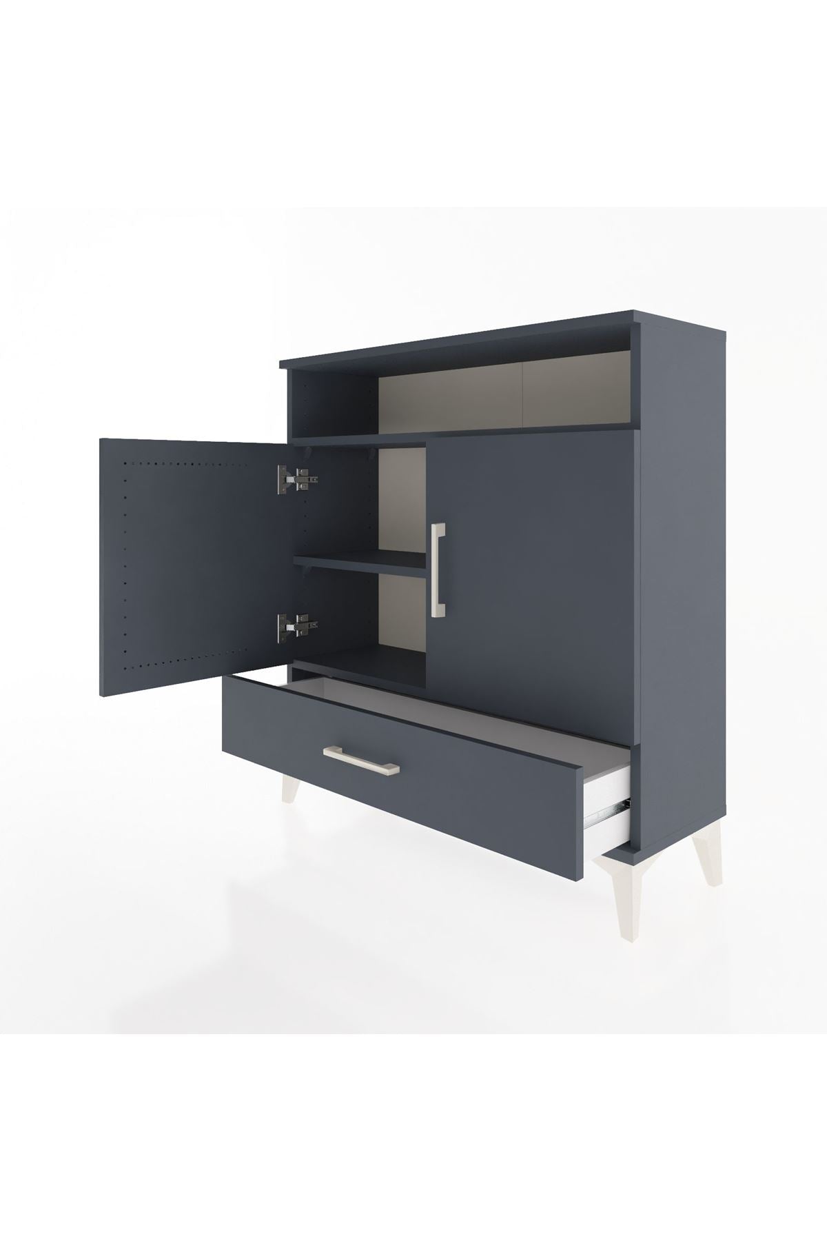 Arges Şifonyer 3 Raflı Tek Çekmeceli 2 Kapaklı 88x30x96 Antrasit-Antrasit