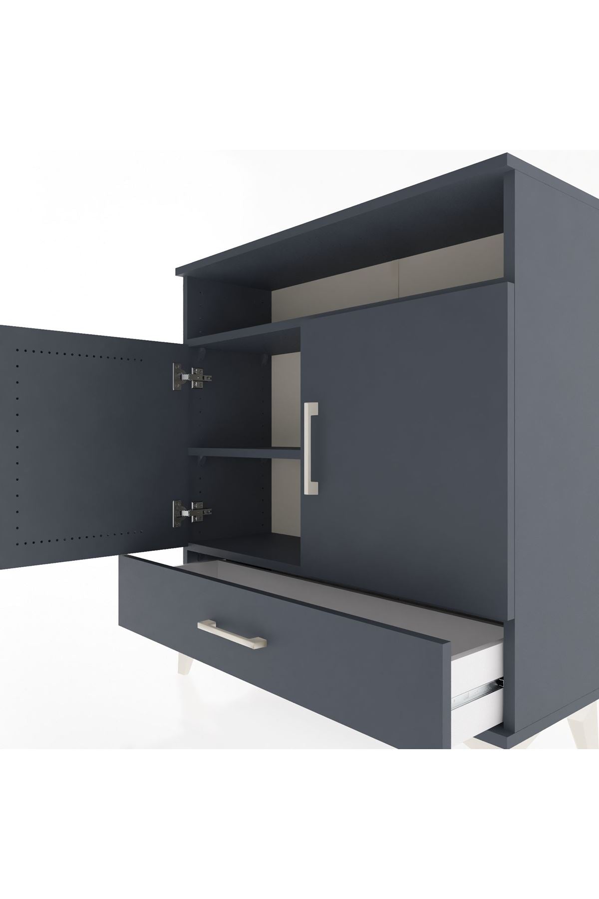 Arges Şifonyer 3 Raflı Tek Çekmeceli 2 Kapaklı 88x30x96 Antrasit-Antrasit