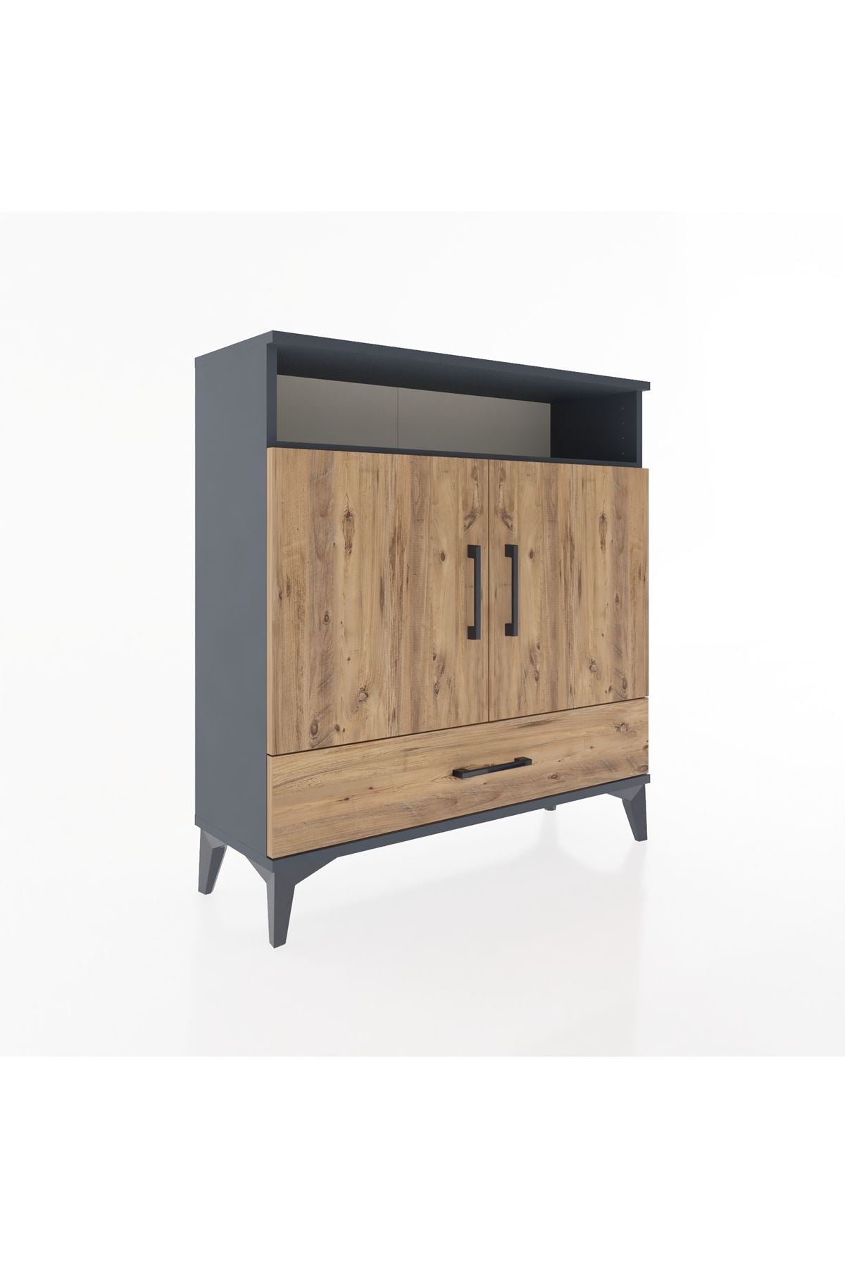 Arges Şifonyer 3 Raflı Tek Çekmeceli 2 Kapaklı 88x30x96 Antrasit-Çam