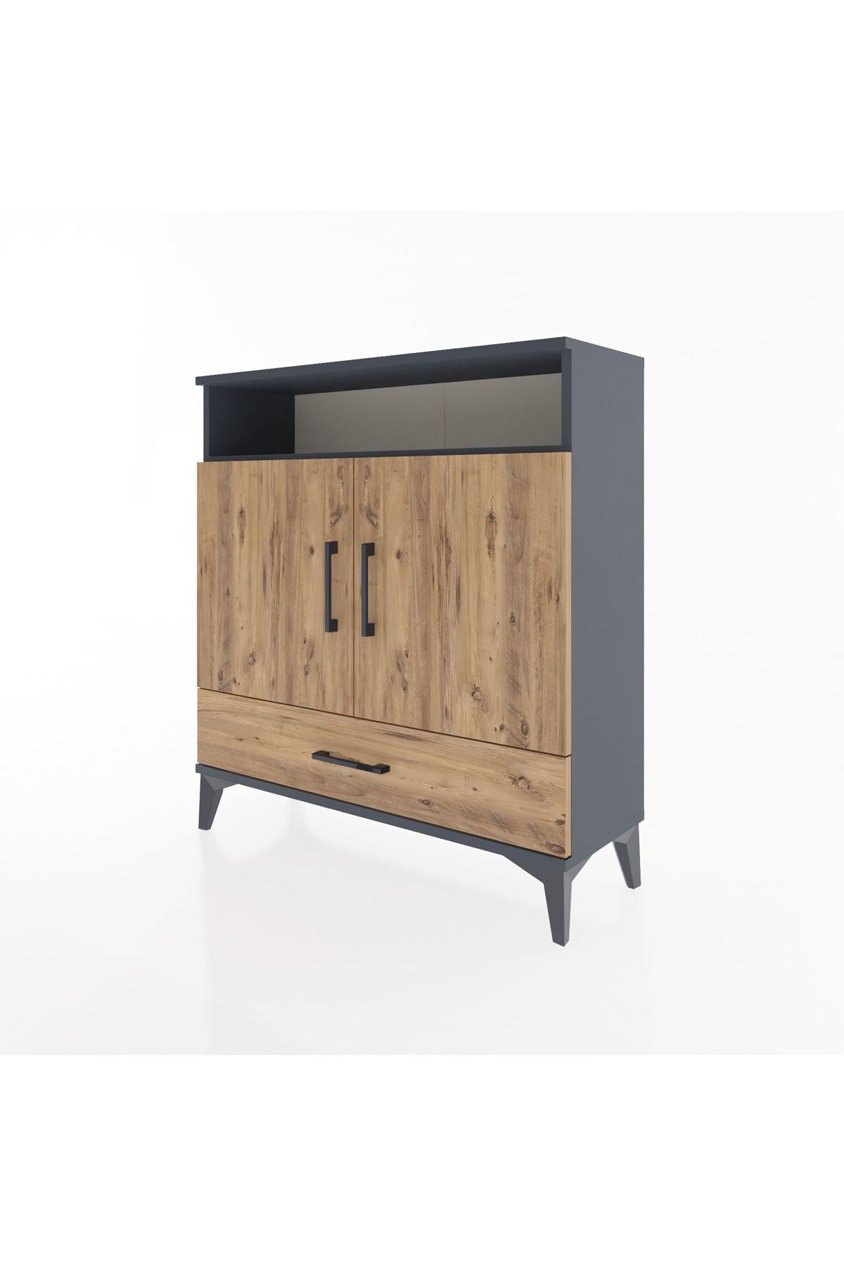 Arges Şifonyer 3 Raflı Tek Çekmeceli 2 Kapaklı 88x30x96 Antrasit-Çam