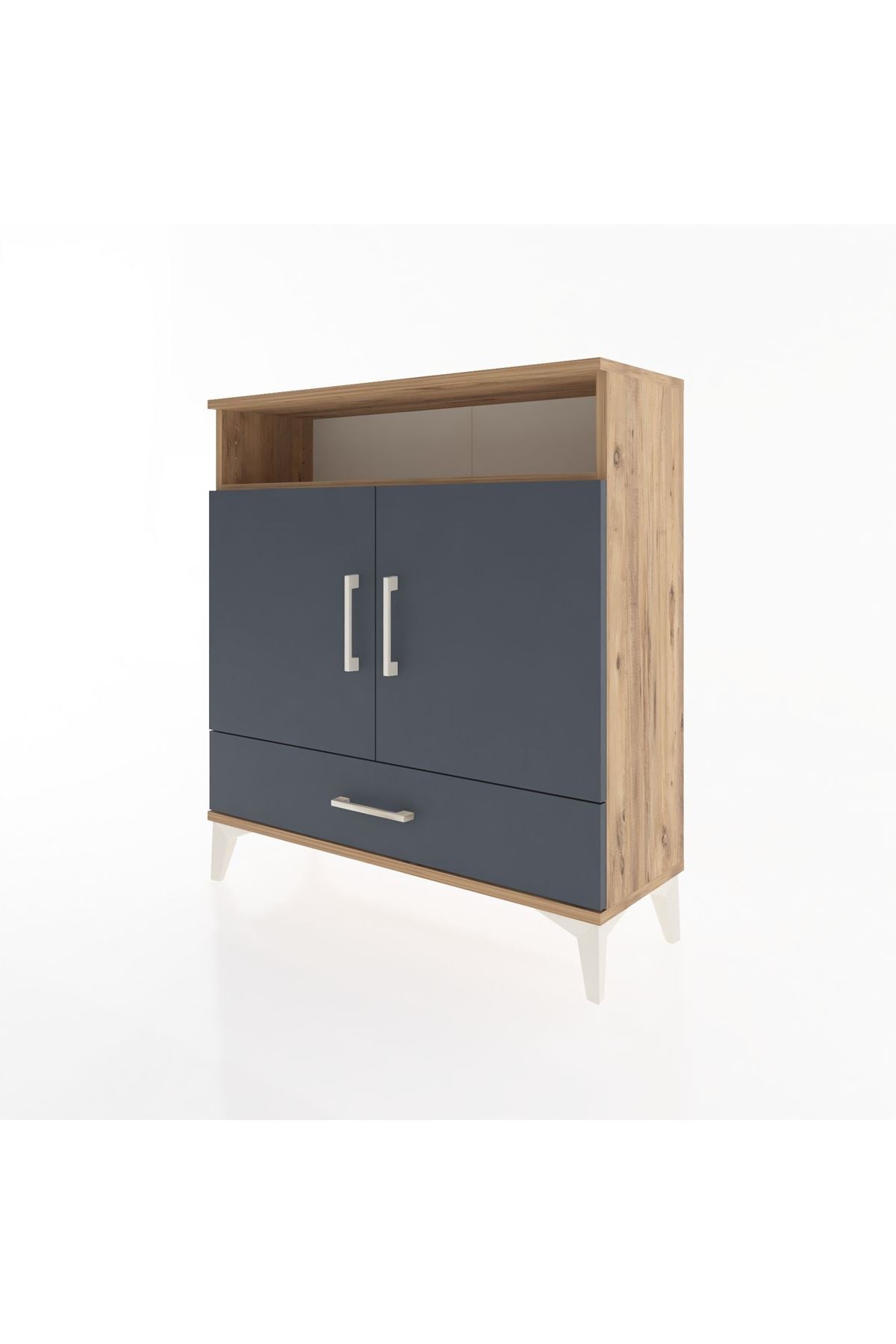 Arges Şifonyer 3 Raflı Tek Çekmeceli 2 Kapaklı 88x30x96 Çam-Antrasit