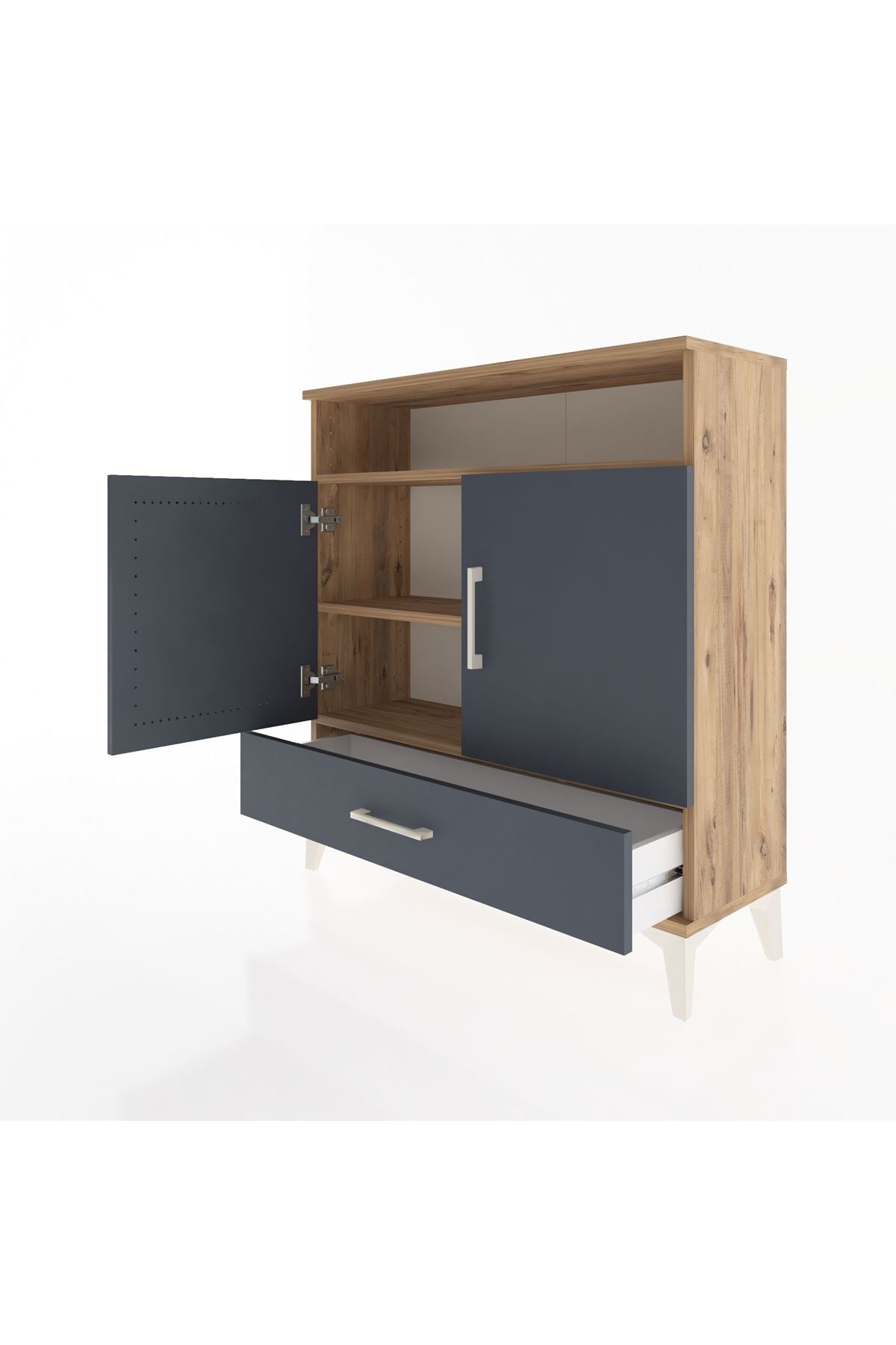 Arges Şifonyer 3 Raflı Tek Çekmeceli 2 Kapaklı 88x30x96 Çam-Antrasit