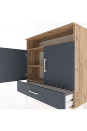 Arges Şifonyer 3 Raflı Tek Çekmeceli 2 Kapaklı 88x30x96 Çam-Antrasit