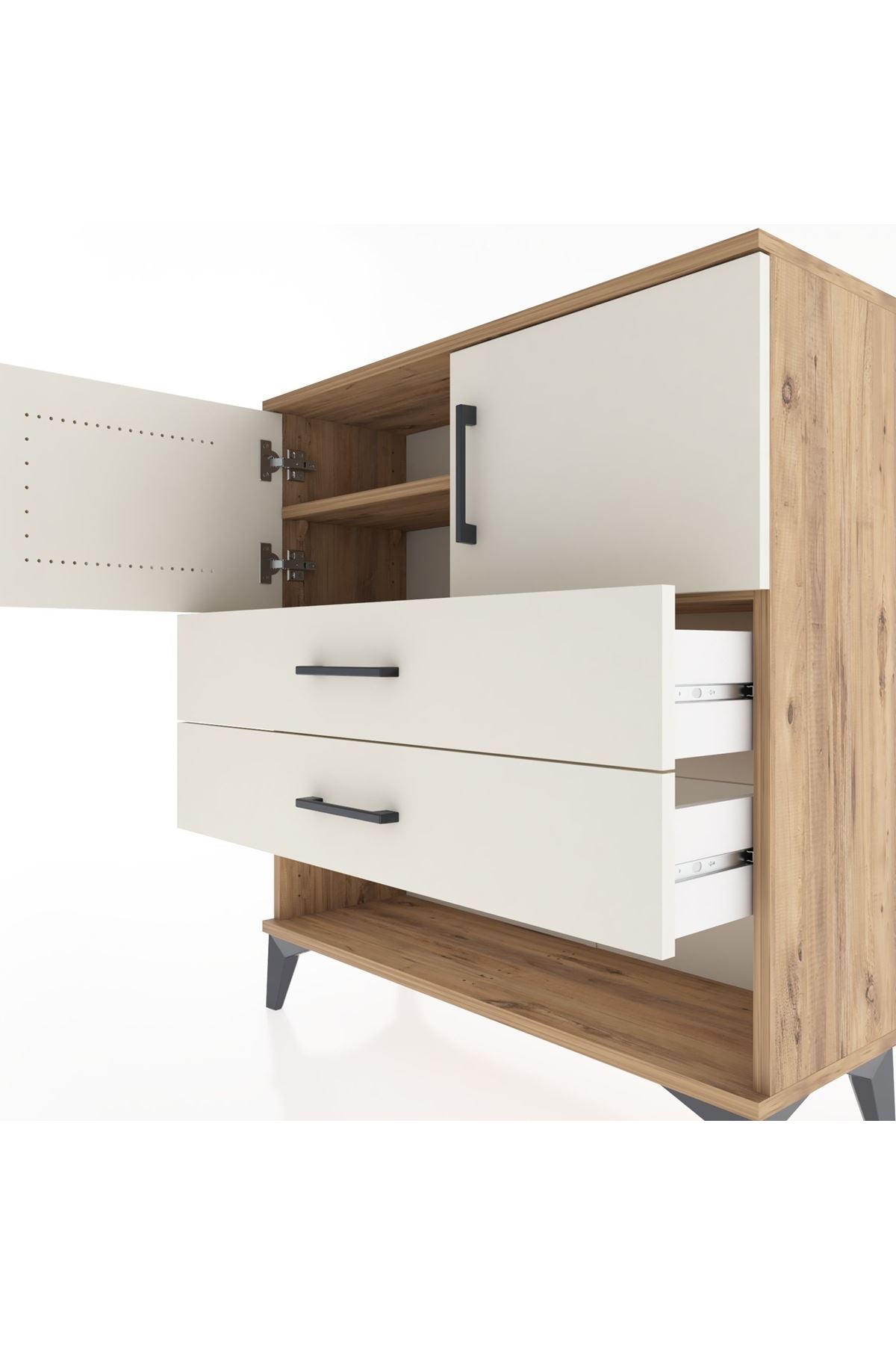 Arges Şifonyer 2 Raflı 2 Çekmeceli 2 Kapaklı 88x30x96 Çam-Aytaşı