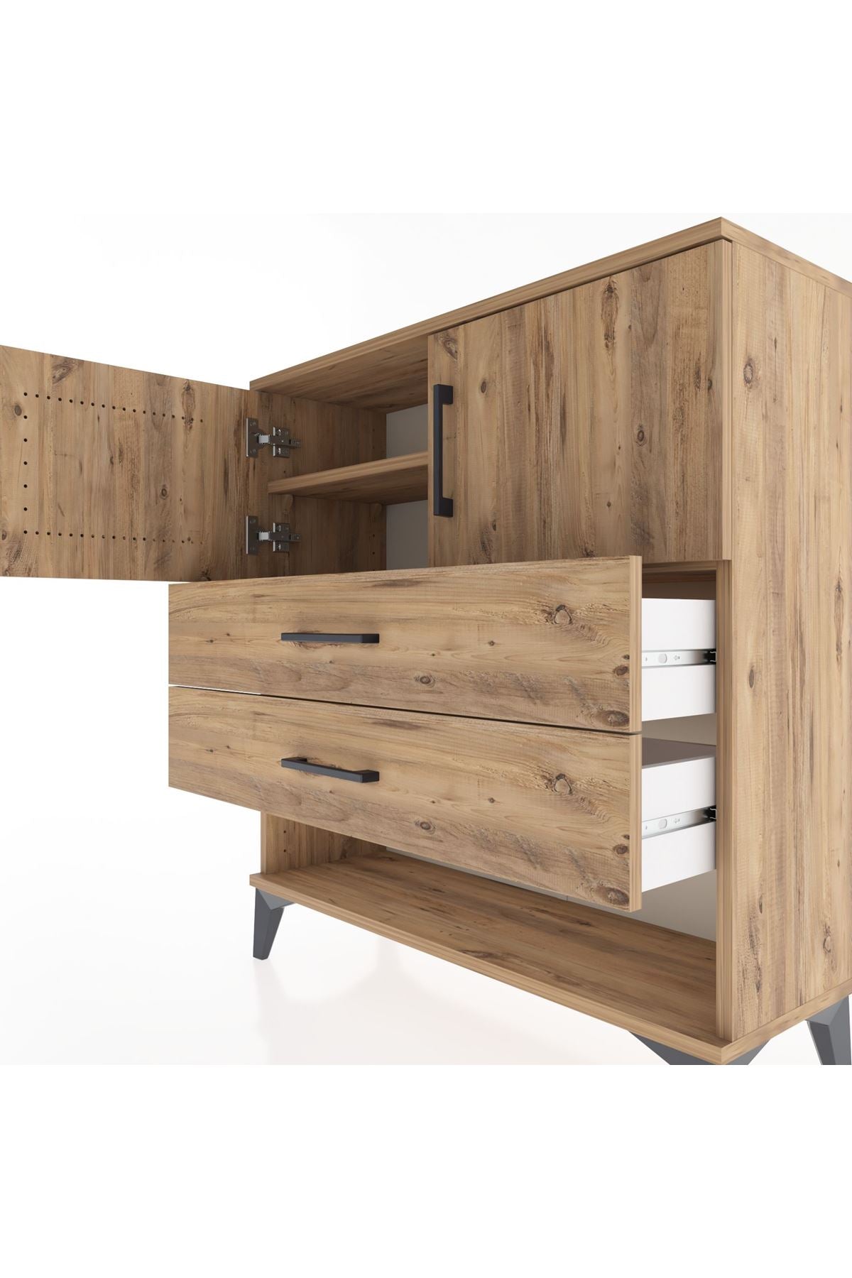 Arges Şifonyer 2 Raflı 2 Çekmeceli 2 Kapaklı 88x30x96 Çam-Çam