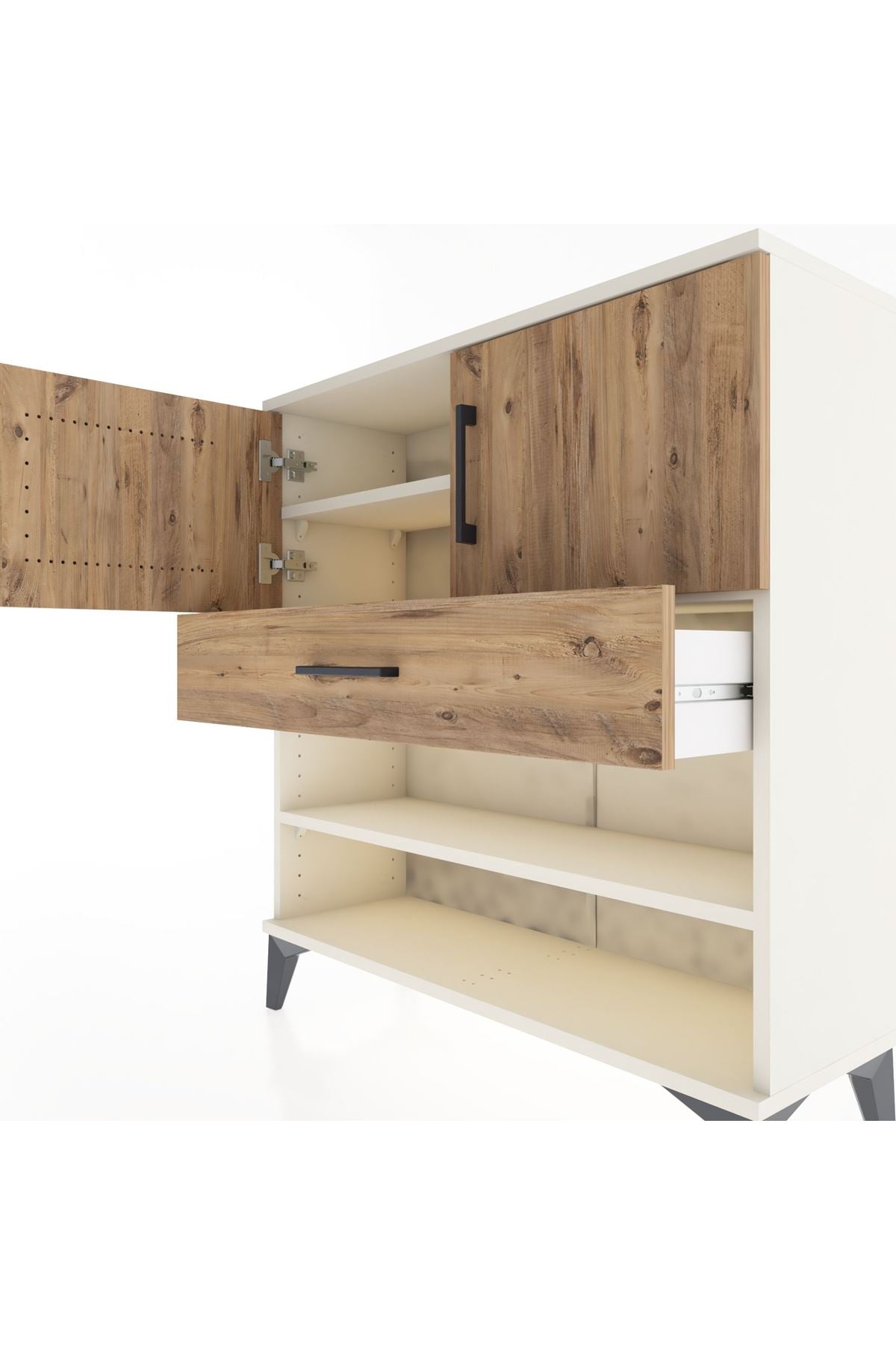 Arges Şifonyer 3 Raflı Tek Çekmeceli 2 Kapaklı 88x30x96 Aytaşı-Çam