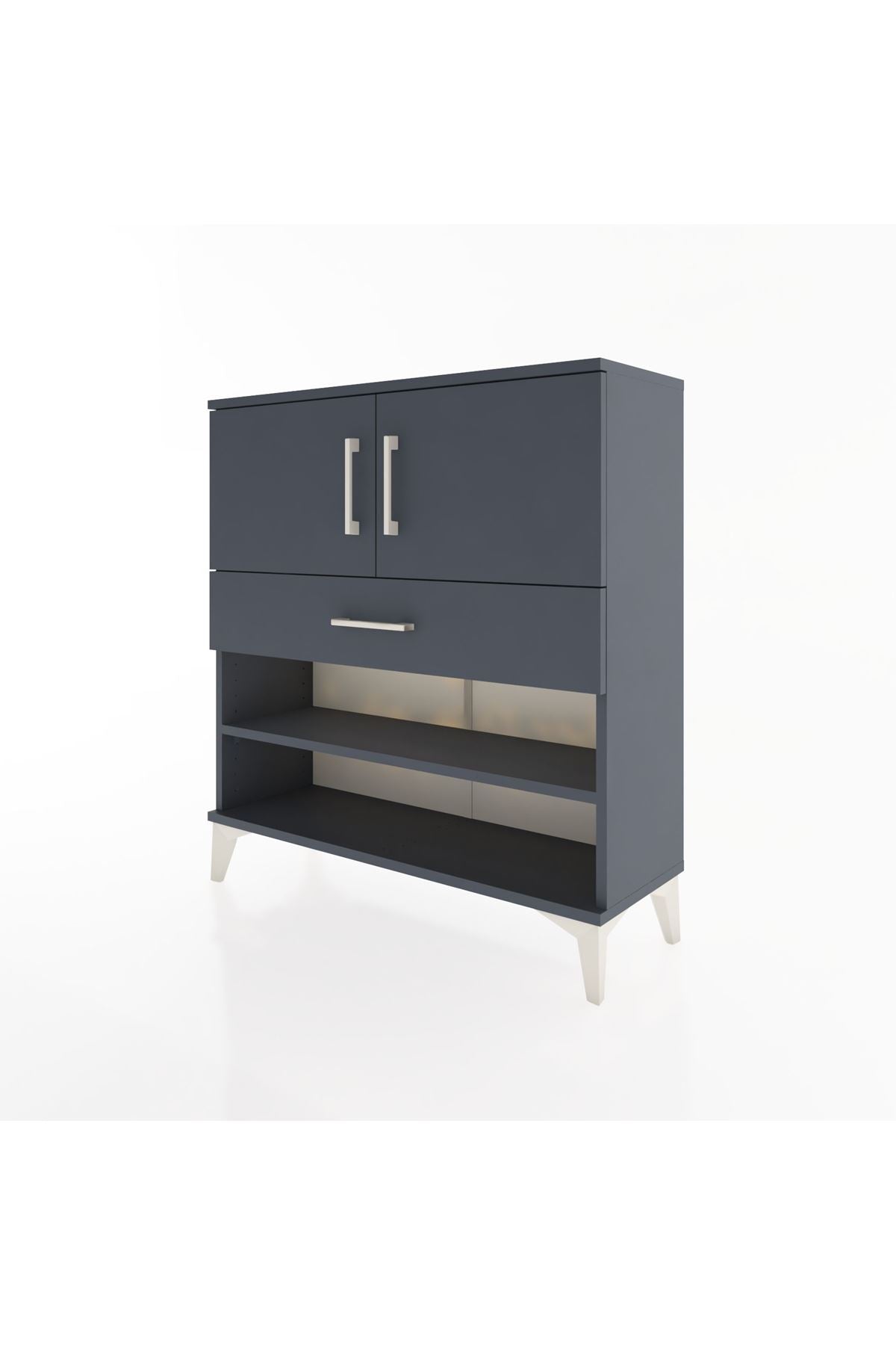 Arges Şifonyer 3 Raflı Tek Çekmeceli 2 Kapaklı 88x30x96 Antrasit-Antrasit