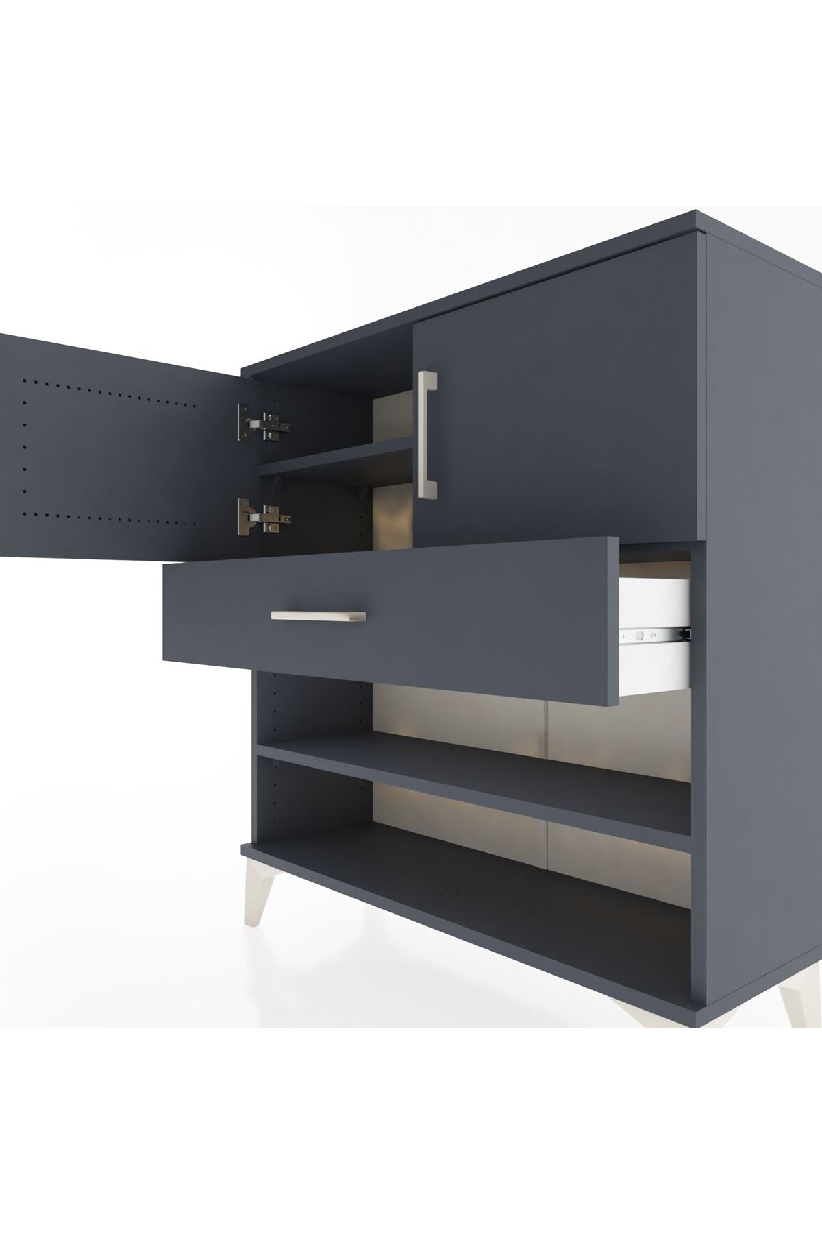 Arges Şifonyer 3 Raflı Tek Çekmeceli 2 Kapaklı 88x30x96 Antrasit-Antrasit