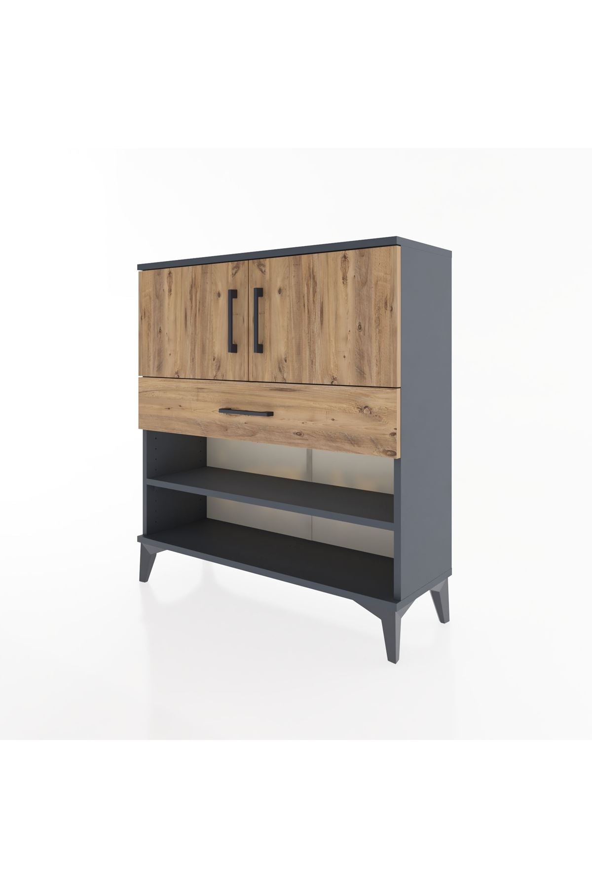 Arges Şifonyer 3 Raflı Tek Çekmeceli 2 Kapaklı 88x30x96 Antrasit-Çam