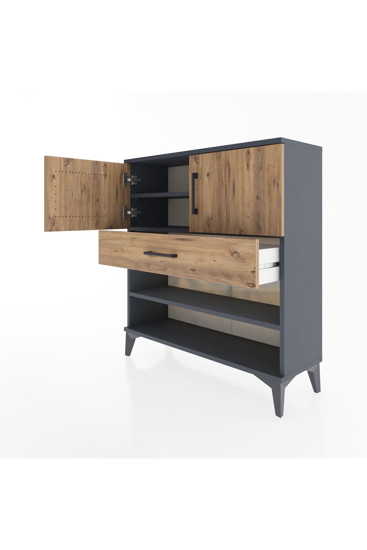 Arges Şifonyer 3 Raflı Tek Çekmeceli 2 Kapaklı 88x30x96 Antrasit-Çam