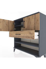 Arges Şifonyer 3 Raflı Tek Çekmeceli 2 Kapaklı 88x30x96 Antrasit-Çam