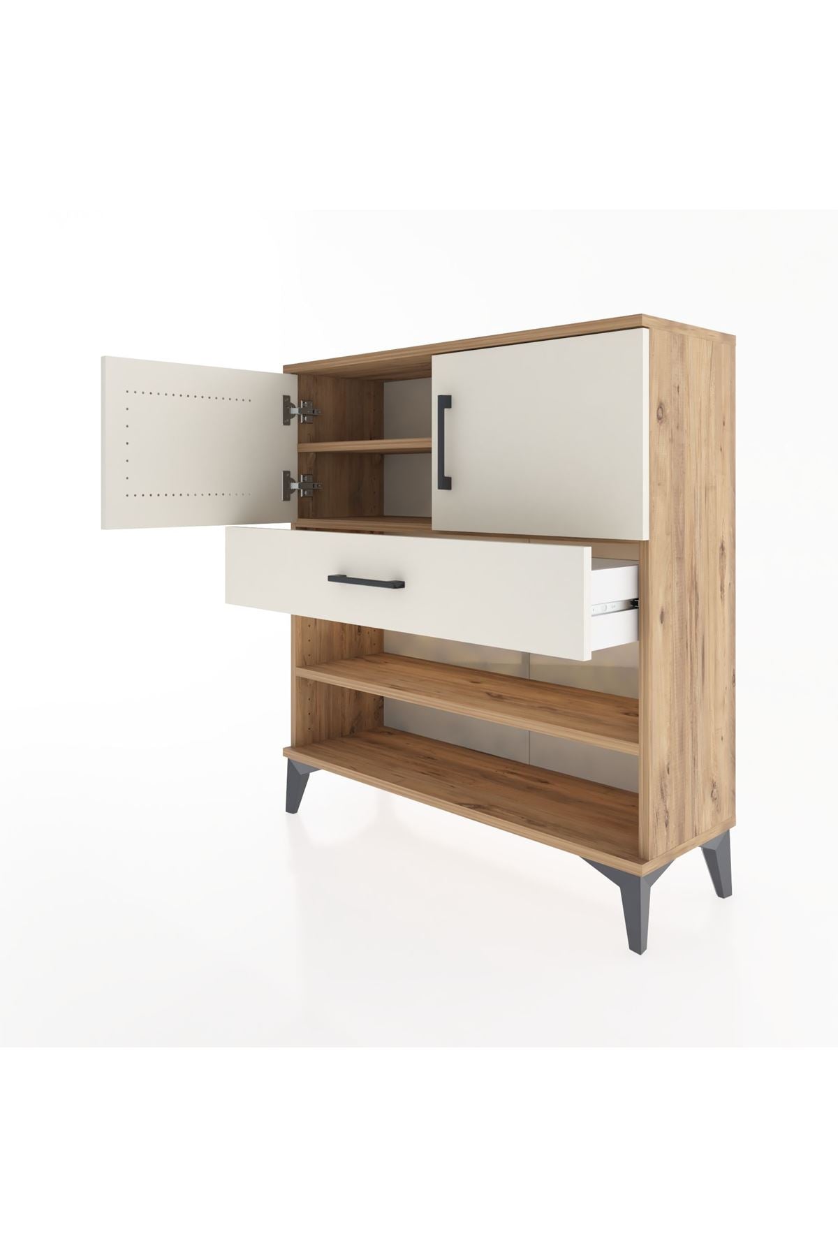 Arges Şifonyer 3 Raflı Tek Çekmeceli 2 Kapaklı 88x30x96 Çam-Aytaşı